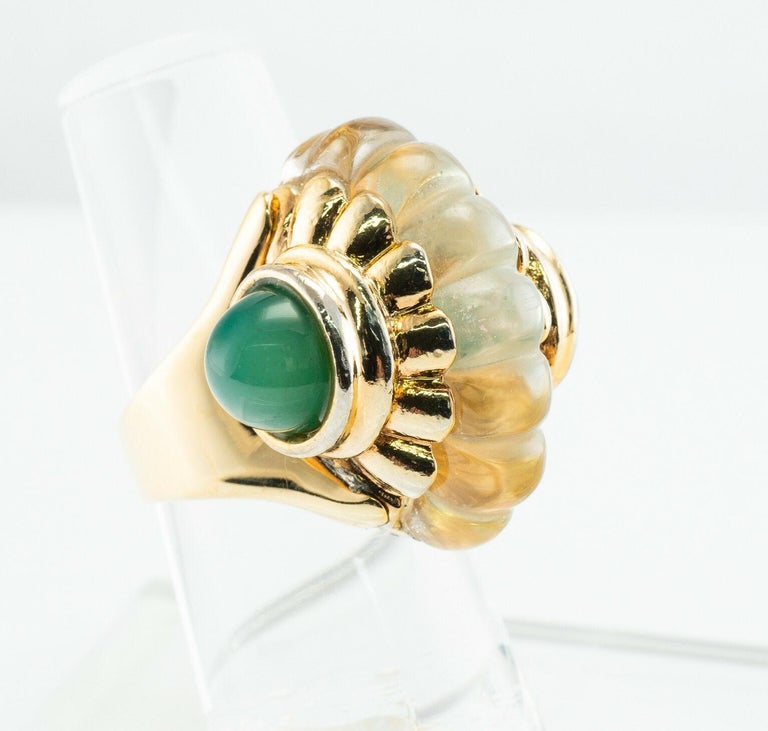 Women's Quartz Rock Crystal Chalcedony Ring 14K Gold Vintage For Sale