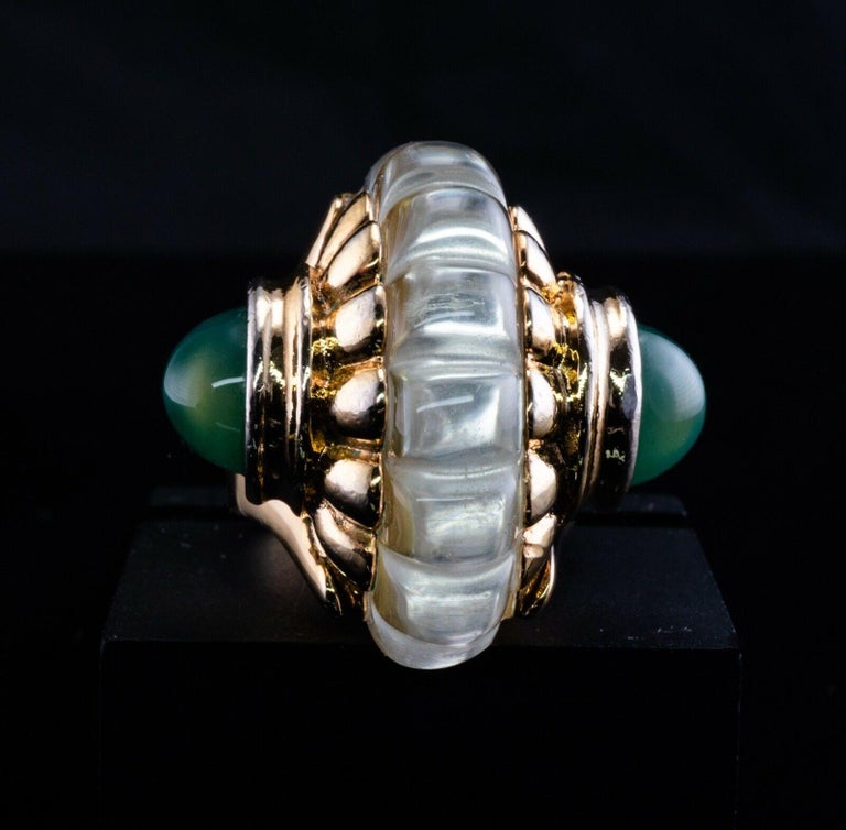 Quartz Rock Crystal Chalcedony Ring 14K Gold Vintage For Sale 1