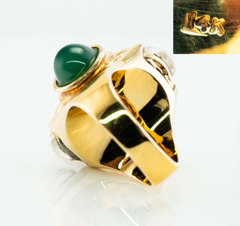 Quartz Rock Crystal Chalcedony Ring 14K Gold Vintage For Sale 3