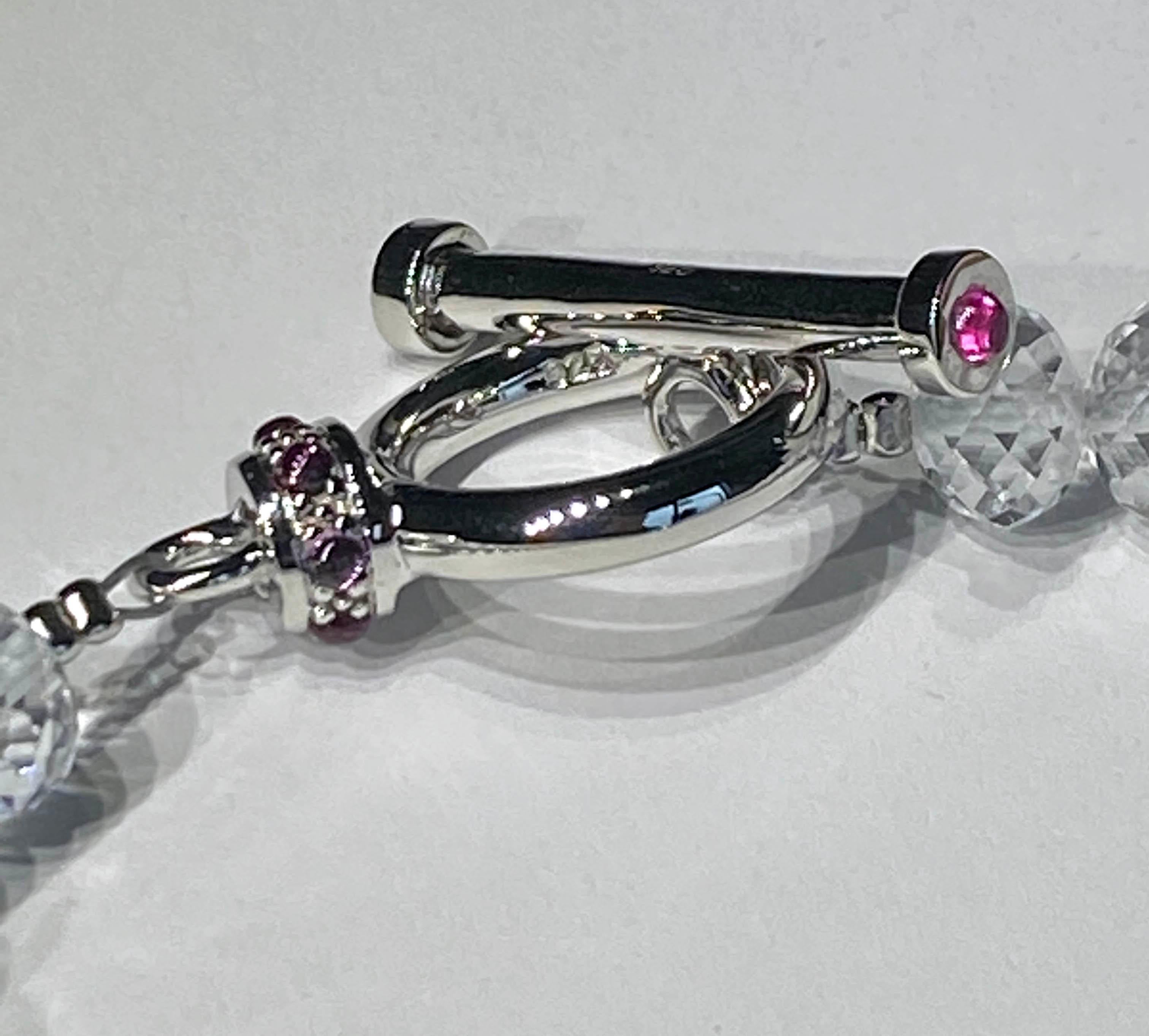 Quartz Rondelle Necklace with Silver T-Bar Clasp For Sale 6
