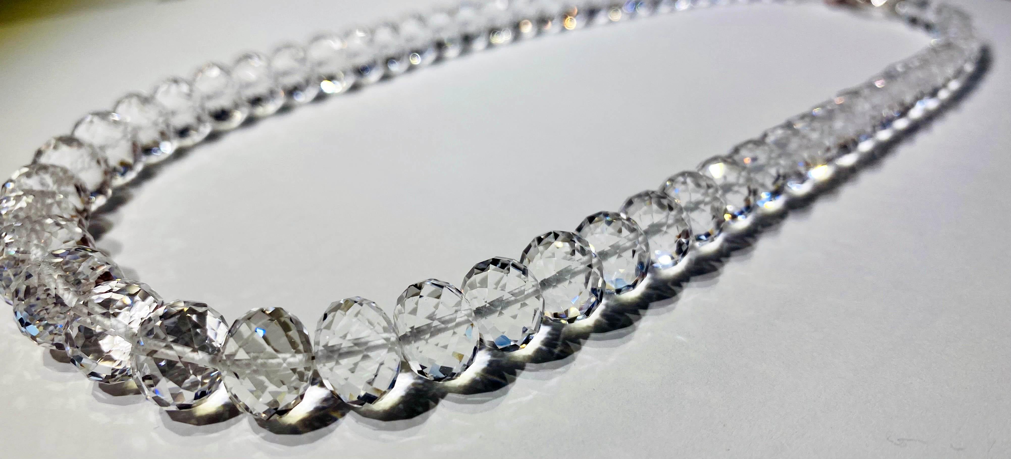 Briolette Cut Quartz Rondelle Necklace with Silver T-Bar Clasp For Sale
