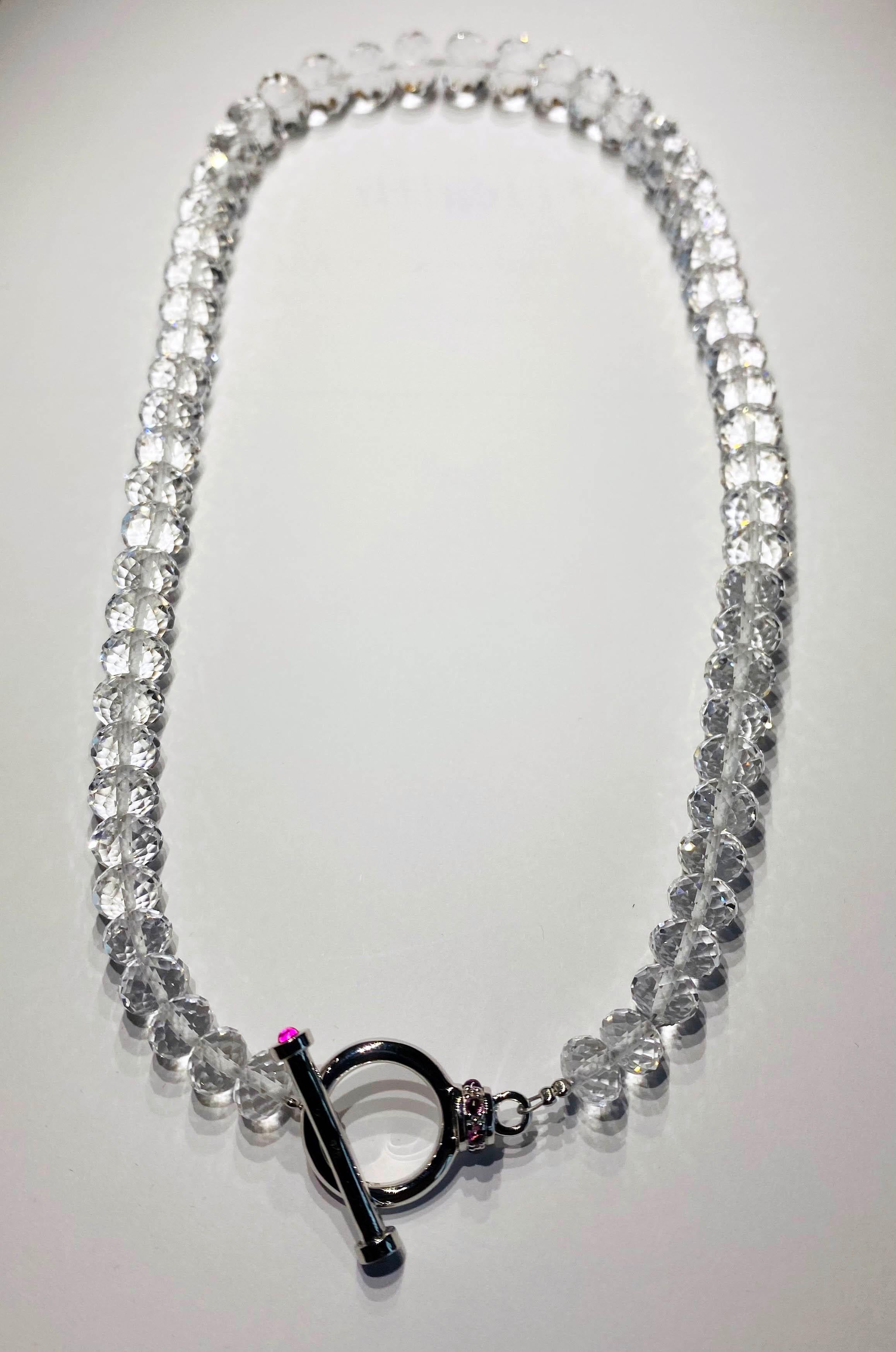 Quartz Rondelle Necklace with Silver T-Bar Clasp For Sale 1