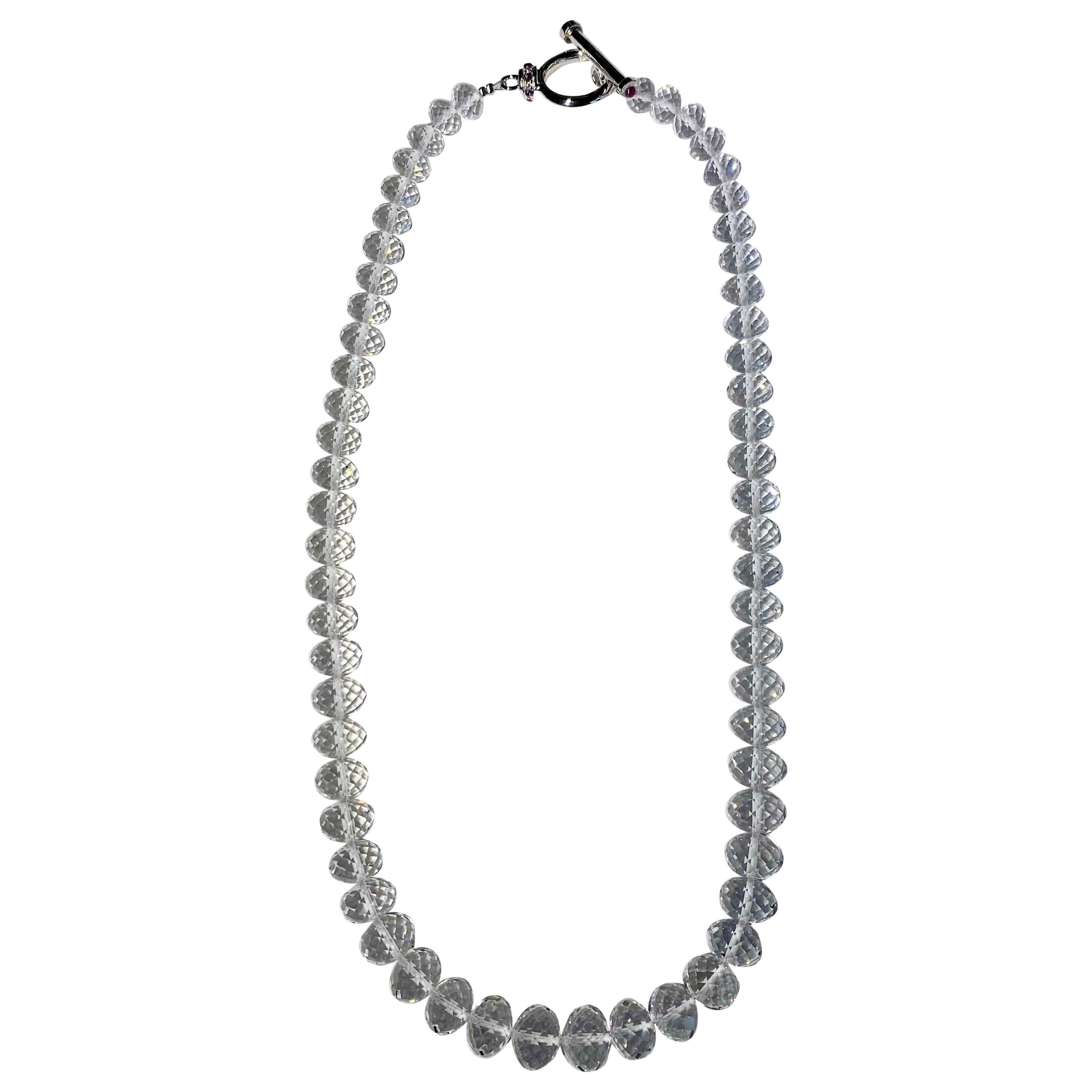 Quartz Rondelle Necklace with Silver T-Bar Clasp For Sale