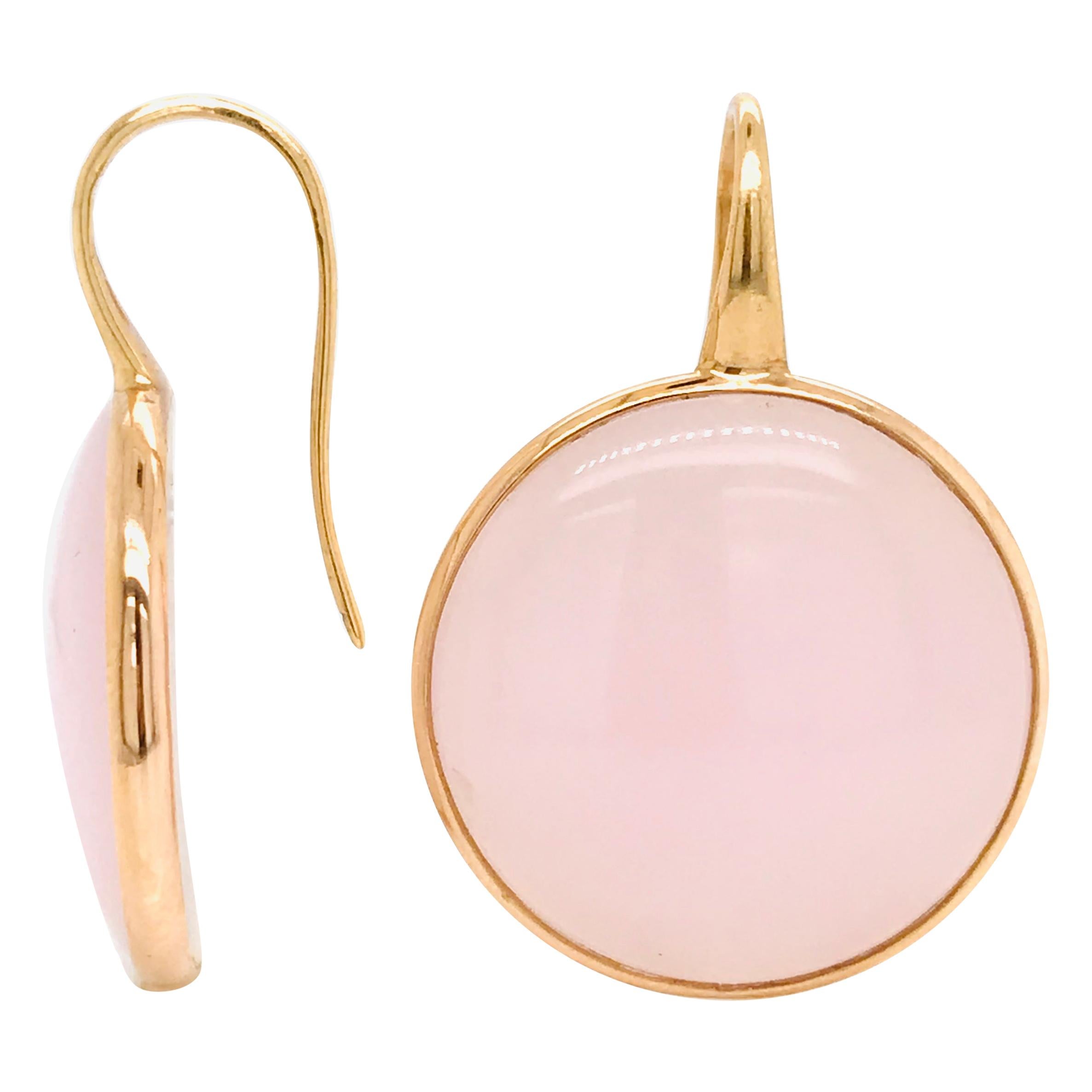 Quartz Rose with Pearly Surface Rose Gold 18 Karat Drop Cercle Shape Earrings