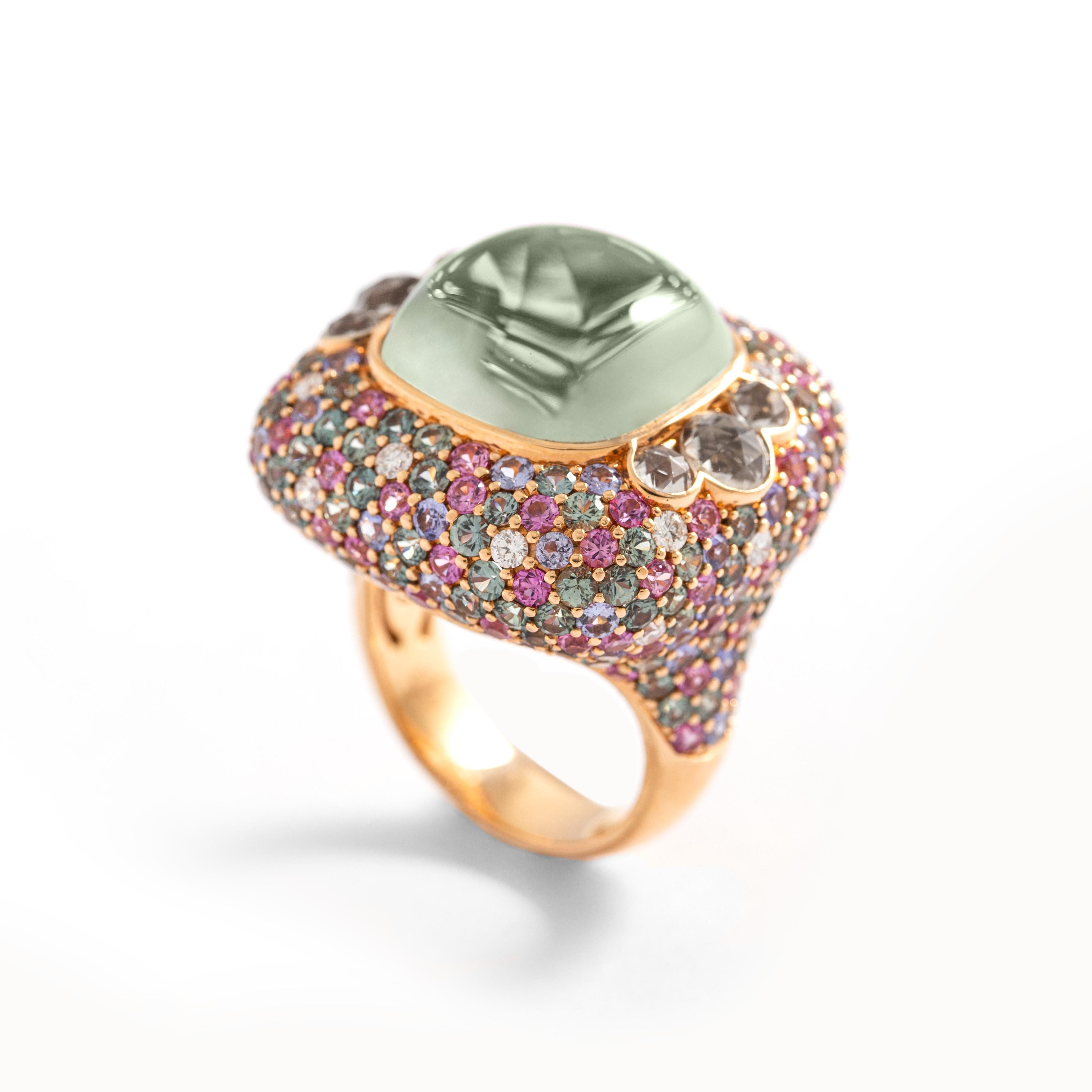 Quartz Sapphire and Tanzanite Ring In New Condition For Sale In Geneva, CH