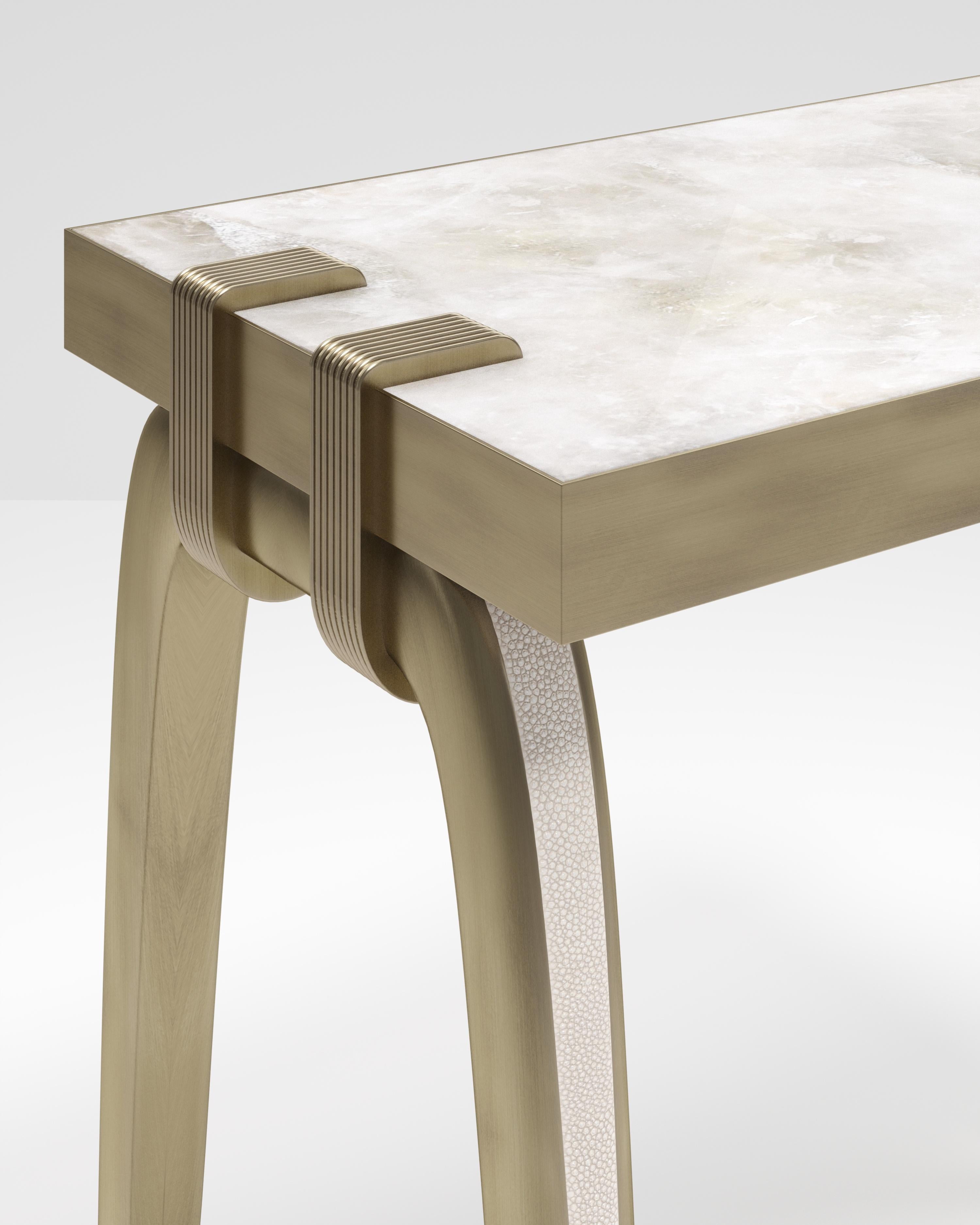 Quartz Side Table with Bronze-Patina Brass Details by R&Y Augousti For Sale 5