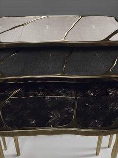 Quartz Side Table with Bronze-Patina Brass Inlay by R&Y Augousti