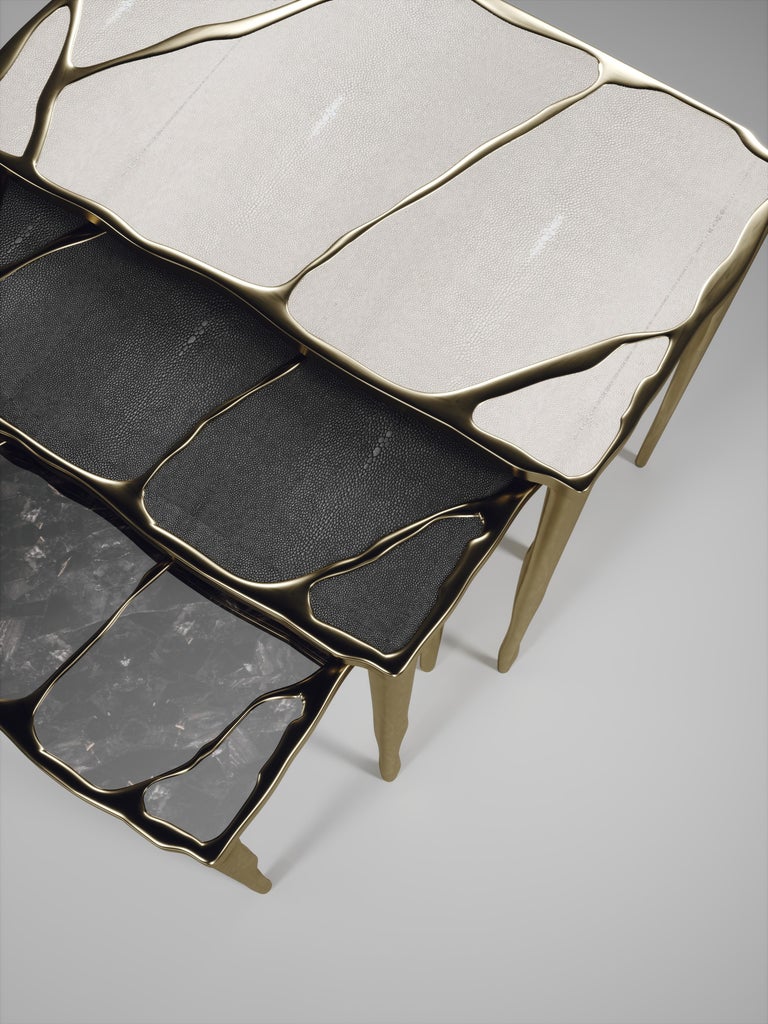 Quartz Side Table with BronzePatina Brass Inlay by R&Y Augousti For