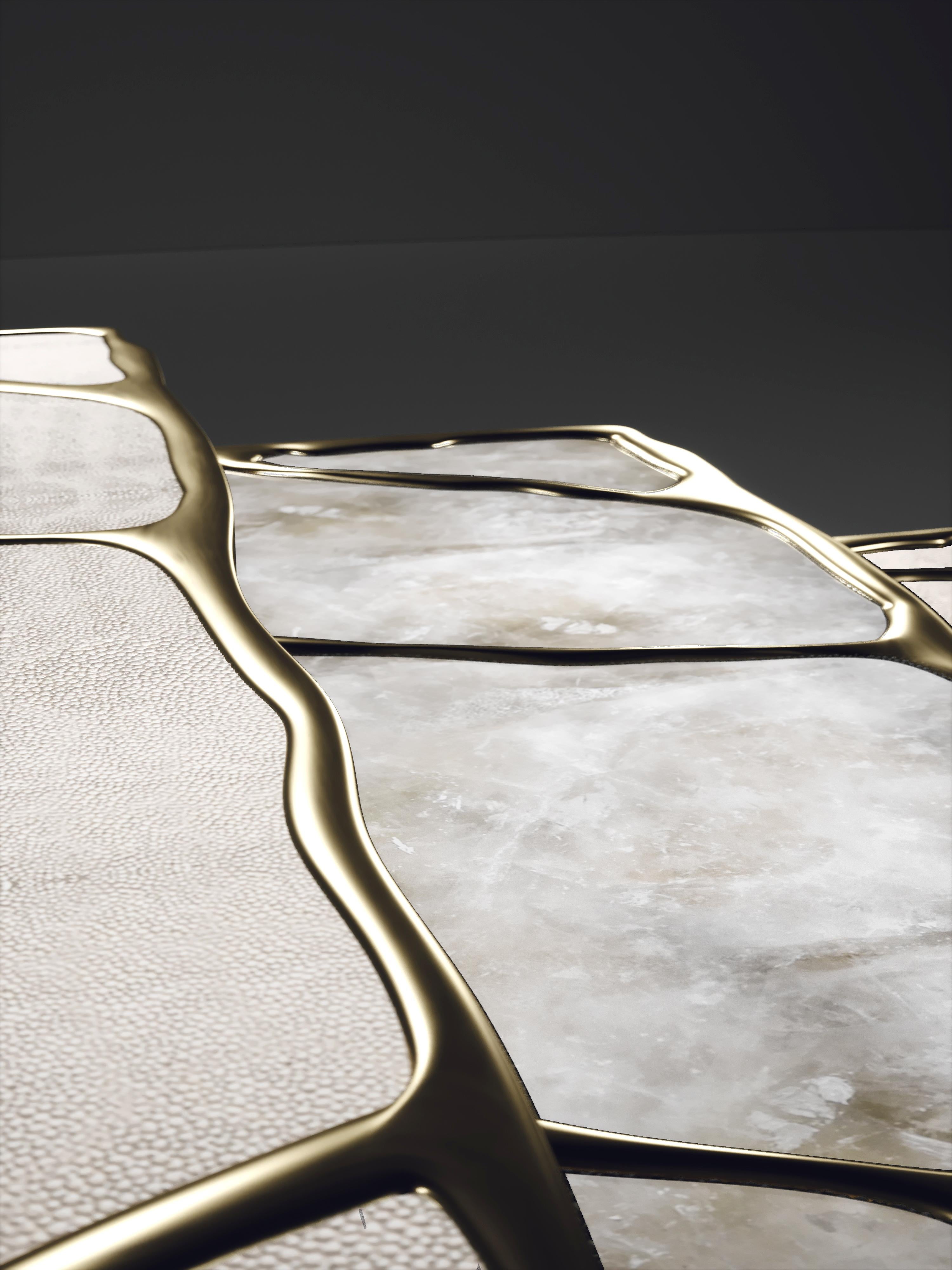 Laiton Table d'appoint en quartz avec incrustation en bronze-patina et laiton de R&Y Augousti en vente