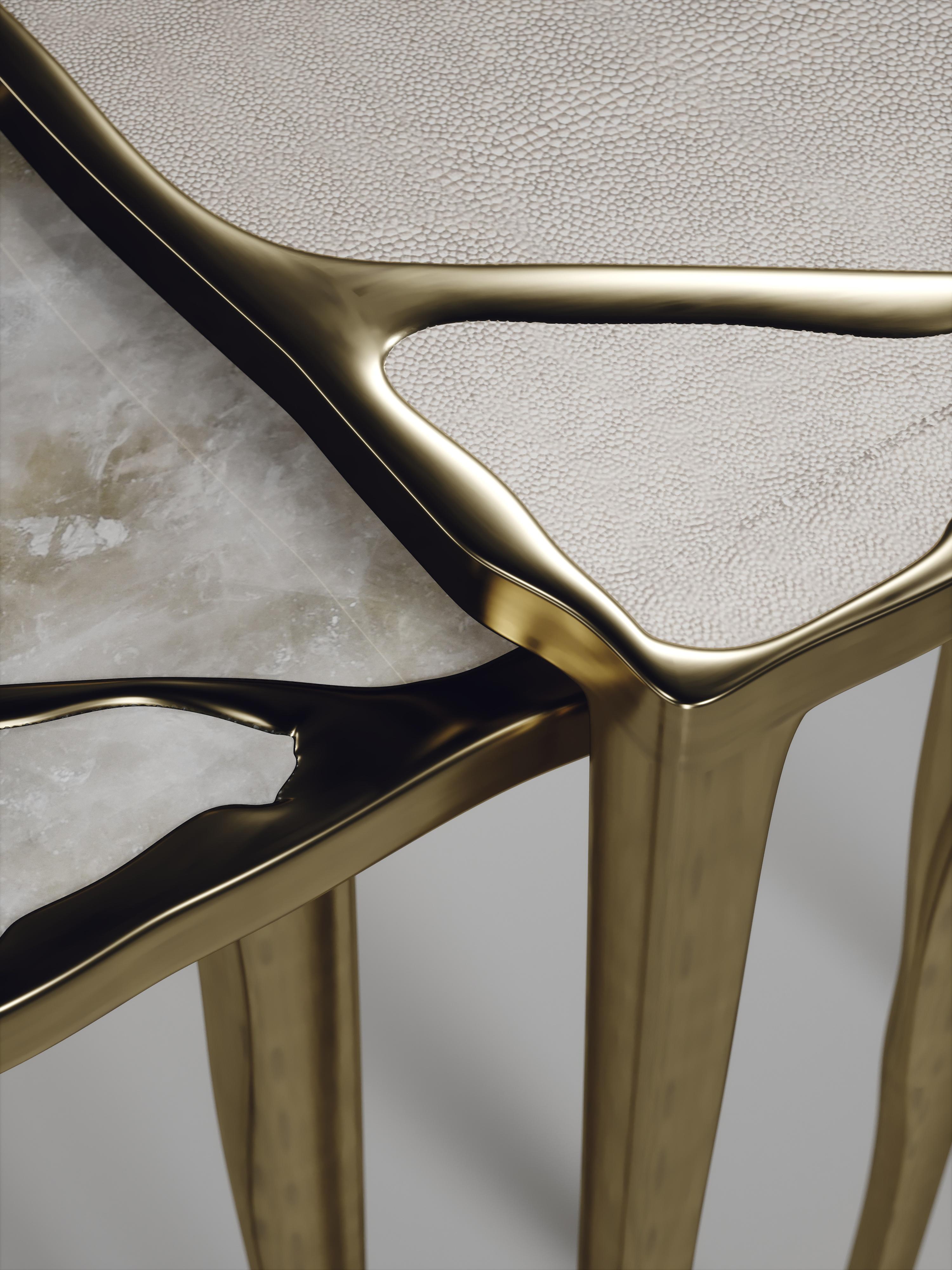 Table d'appoint en quartz avec incrustation en bronze-patina et laiton de R&Y Augousti en vente 1