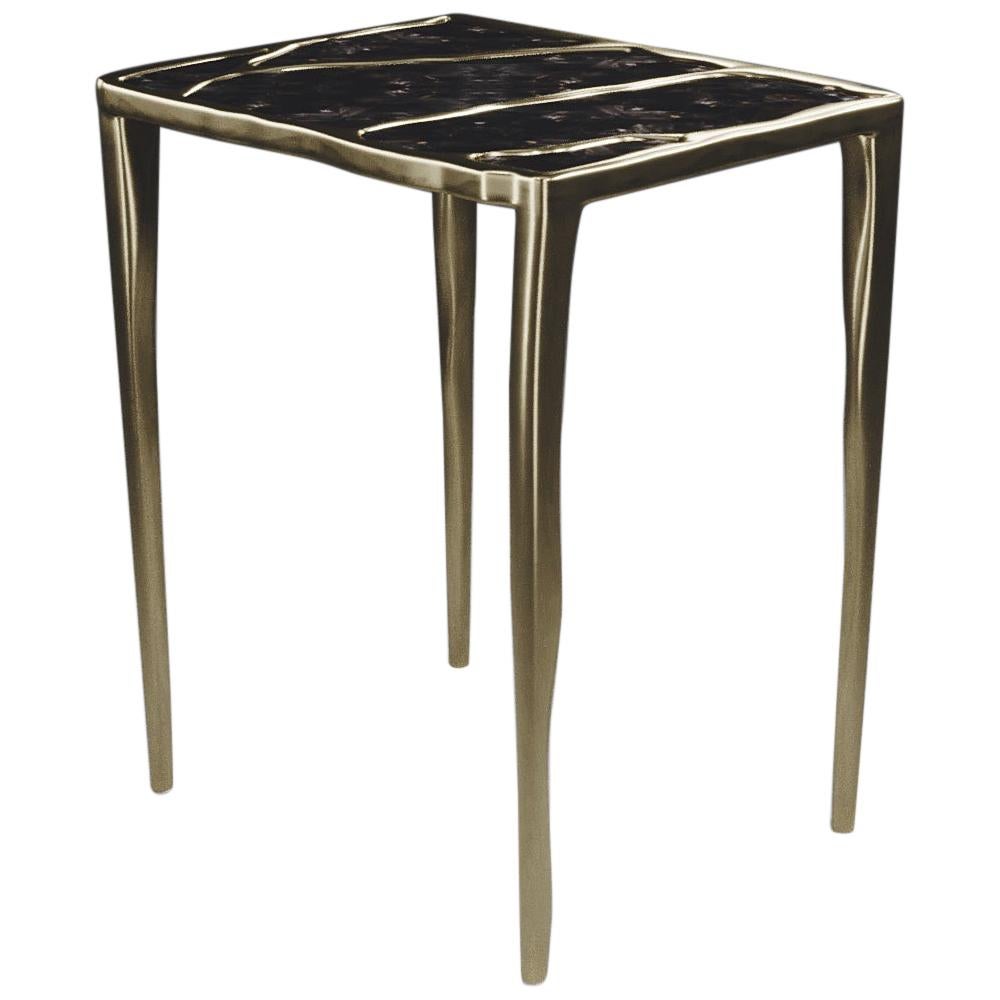 Quartz Side Table with Bronze-Patina Brass Inlay by R&Y Augousti