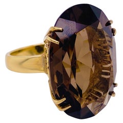 Smokey Quartz Ring 22 Carats w Large Ring Claw Prongs, Smokey Topaz