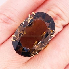 Smokey Quartz Ring 22 Carats w Large Ring Claw Prongs, Smokey Topaz