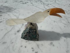 Quartz Stone Toucan Parrot Perched on Amethyst Geode