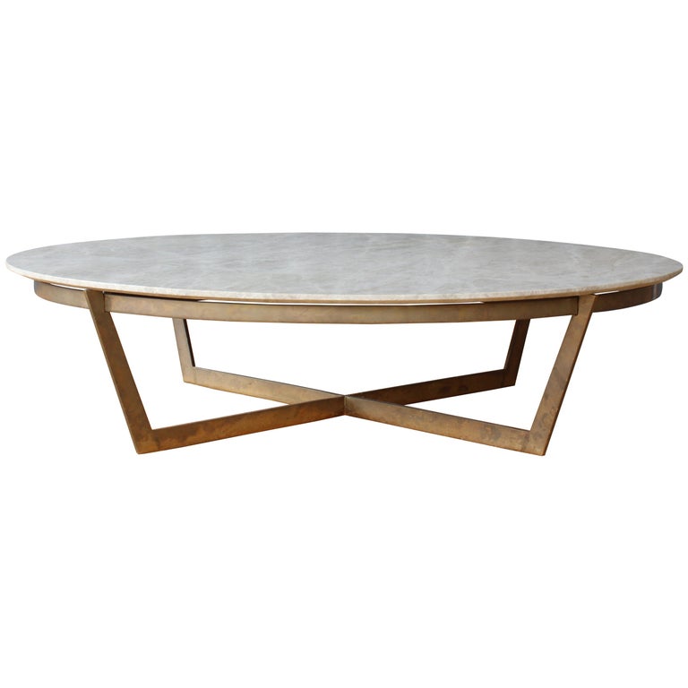 Quartz Top Coffee Table with Brass Base, 1950s at 1stDibs