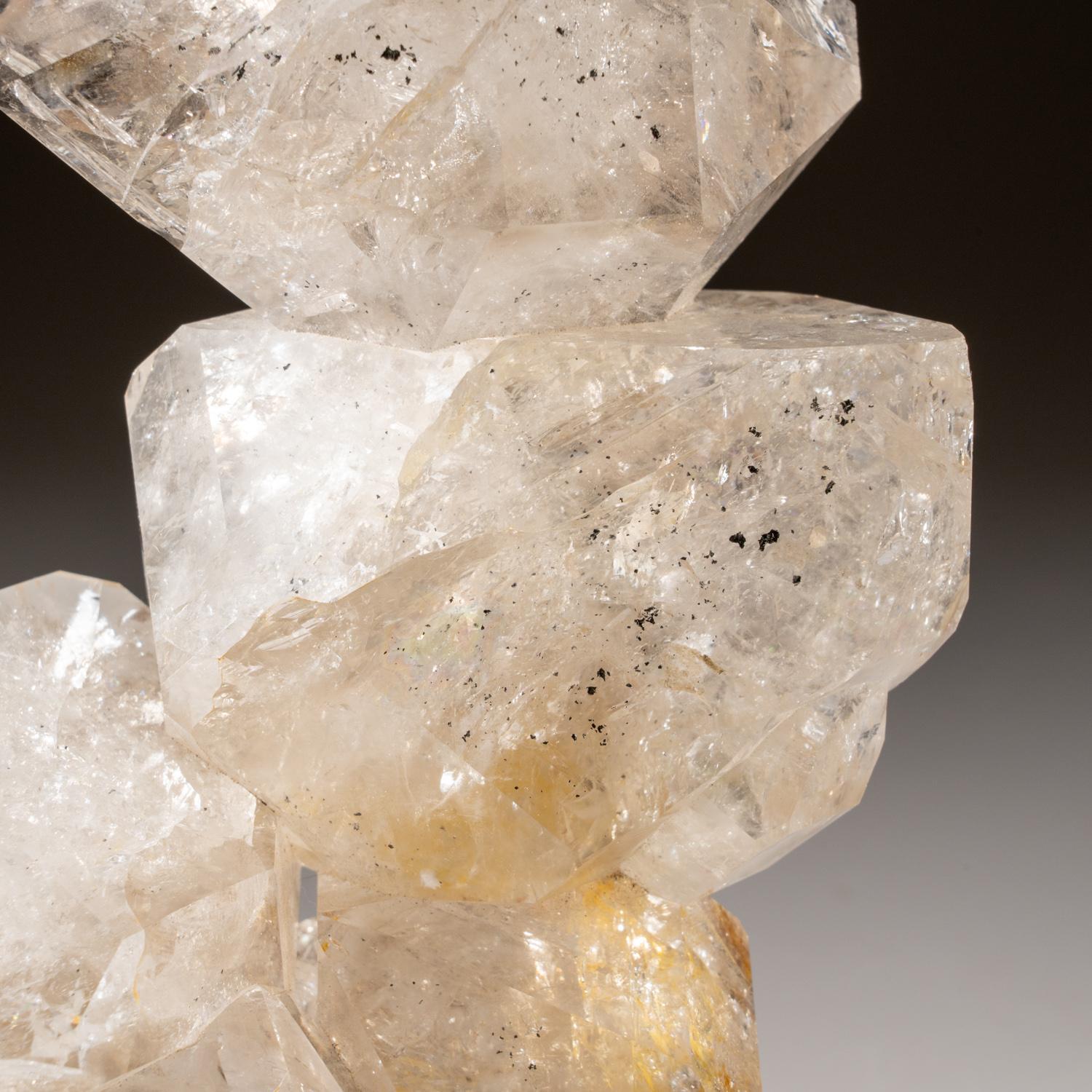 Large cluster of transparent Herkimer Diamonds, the variety of quartz crystals found in the Herkimer, N.Y. region, with minor limonite staining in some crystals. This piece has great transparency with minor inclusions and the crystal faces have a