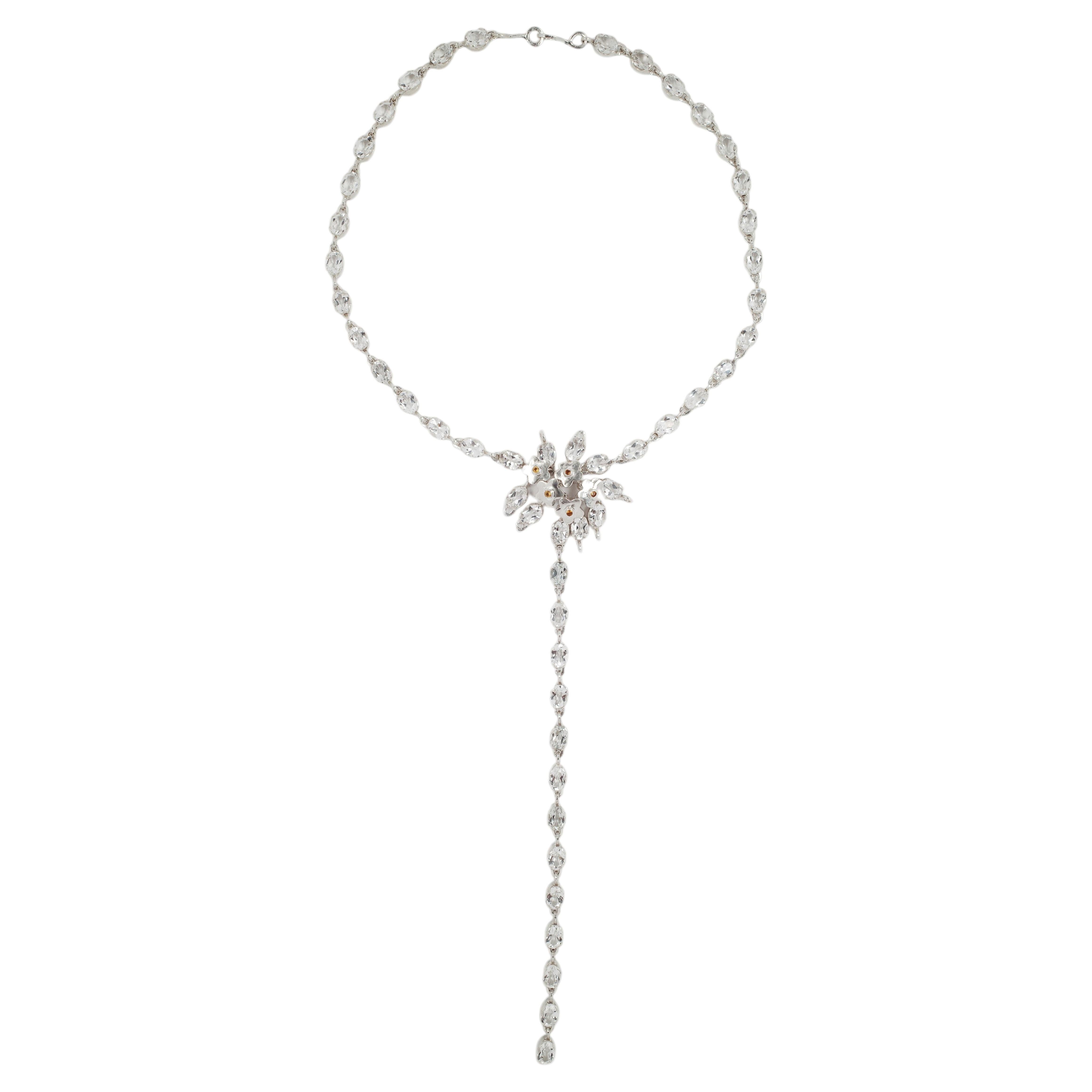 Quartz Vine Lariat in 925 Silver, Clear Quartz & Citrine by Shana Cave For Sale