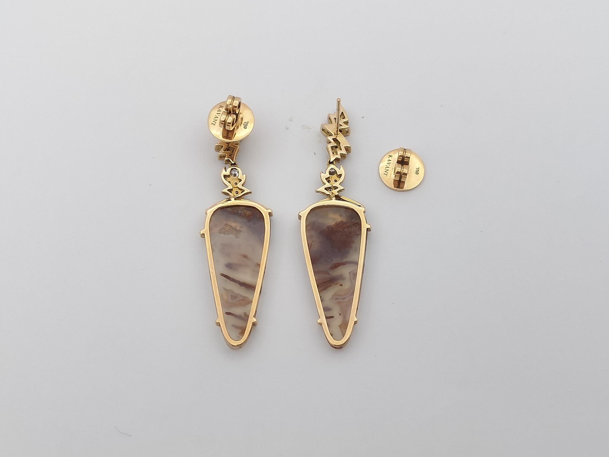 Quartz with Brown Diamond and Diamond Earrings Set in 18 Karat Rose Gold Setting For Sale 2