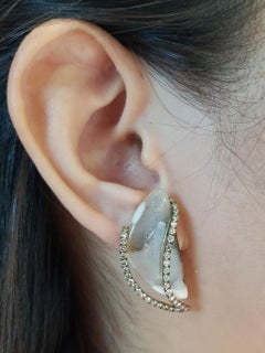 Quartz with Brown Diamond Earrings Set in 18 Karat Gold Settings