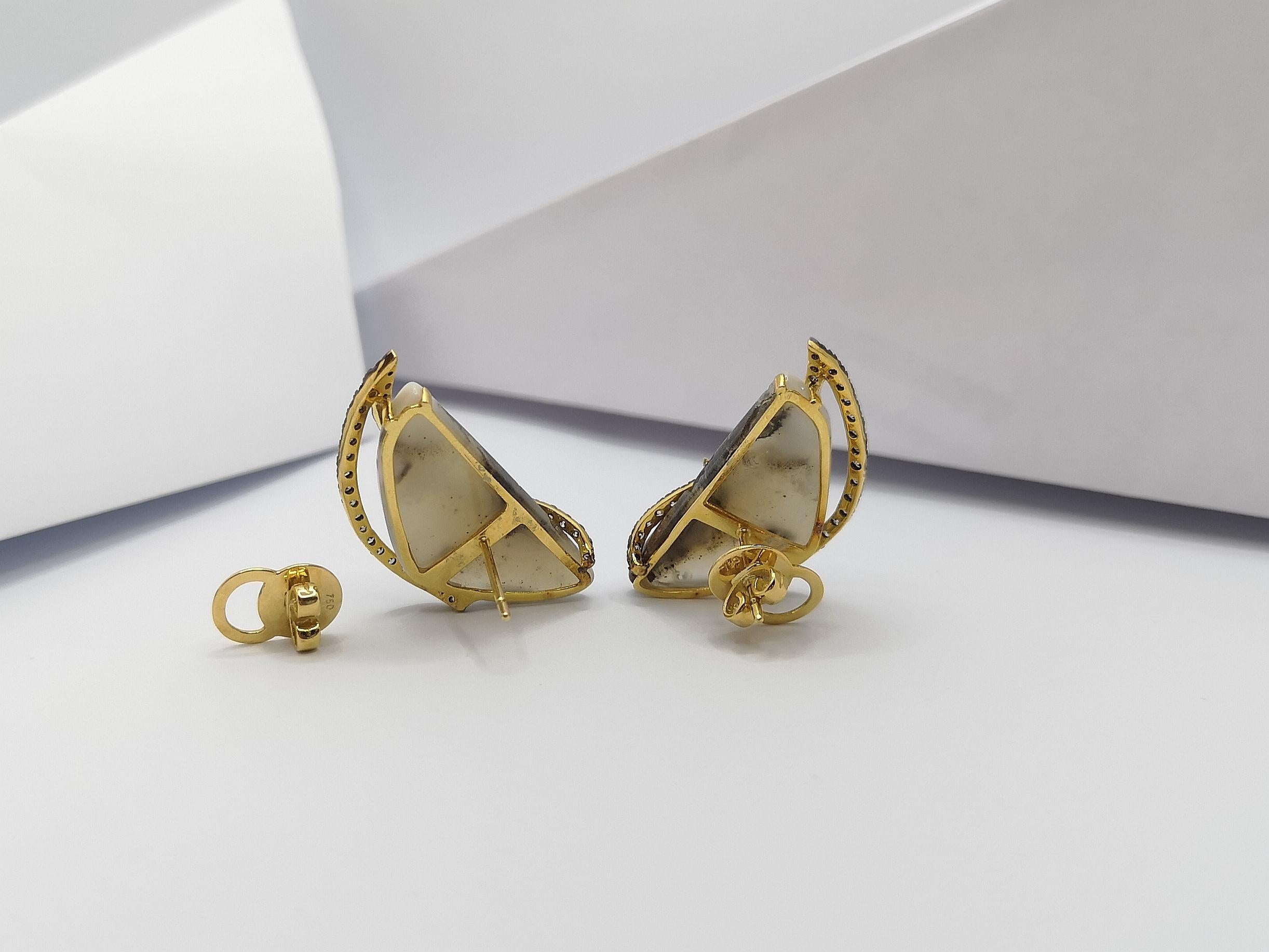 Mixed Cut Quartz with Brown Diamond Earrings Set in 18 Karat Gold Settings For Sale