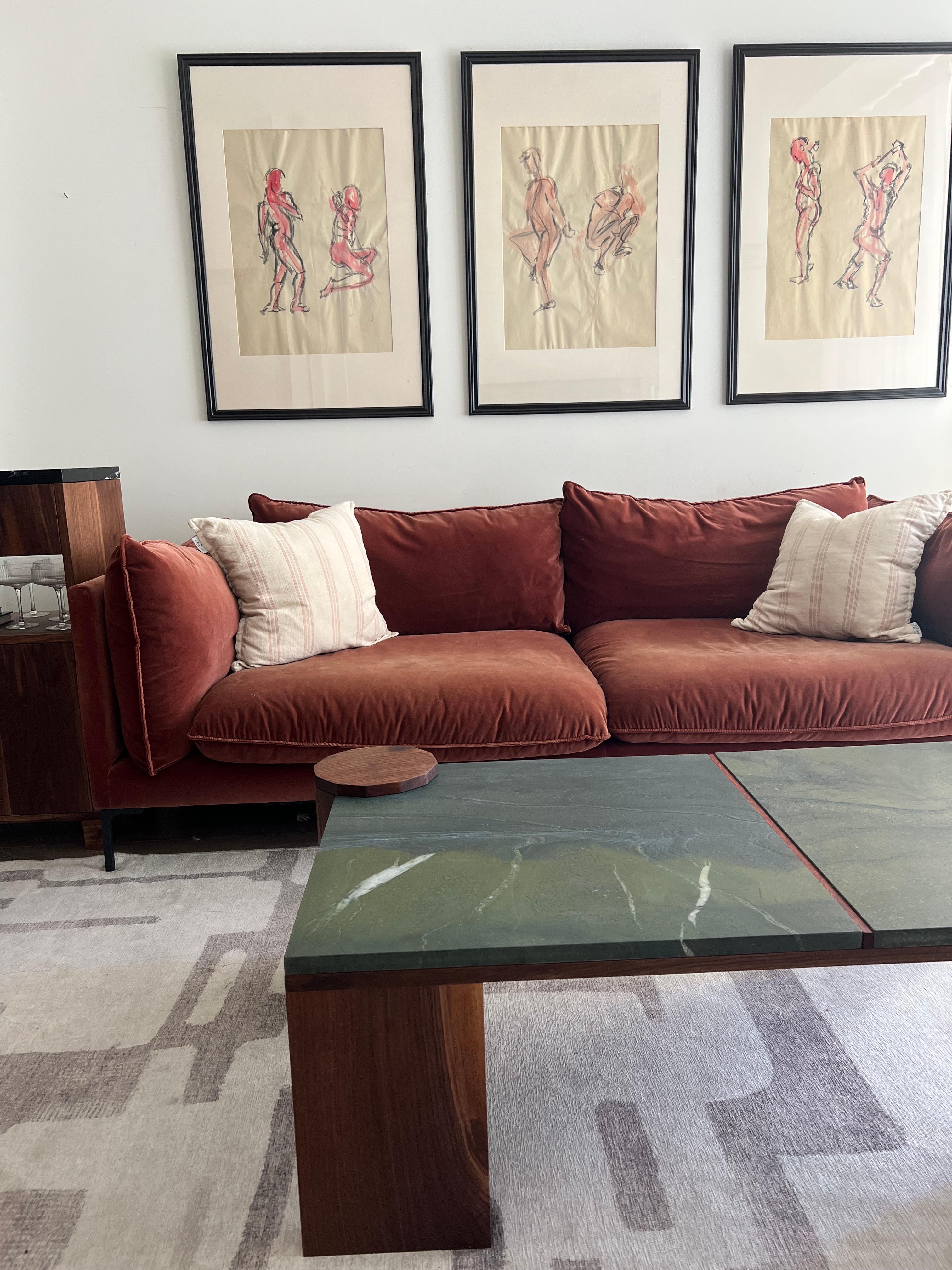 Quartzite and Walnut Cocktail Table For Sale 3