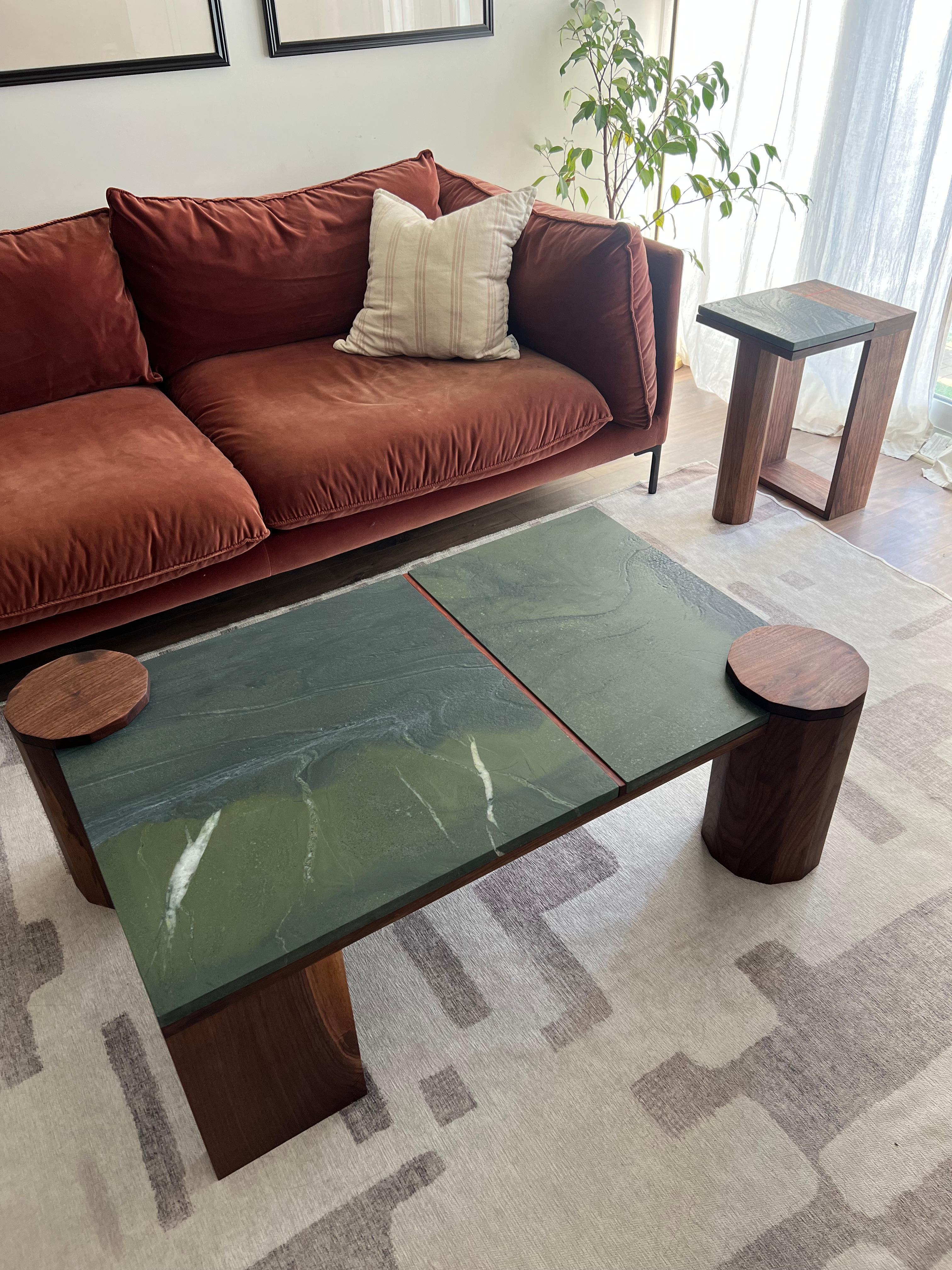 Quartzite and Walnut Cocktail Table For Sale 4