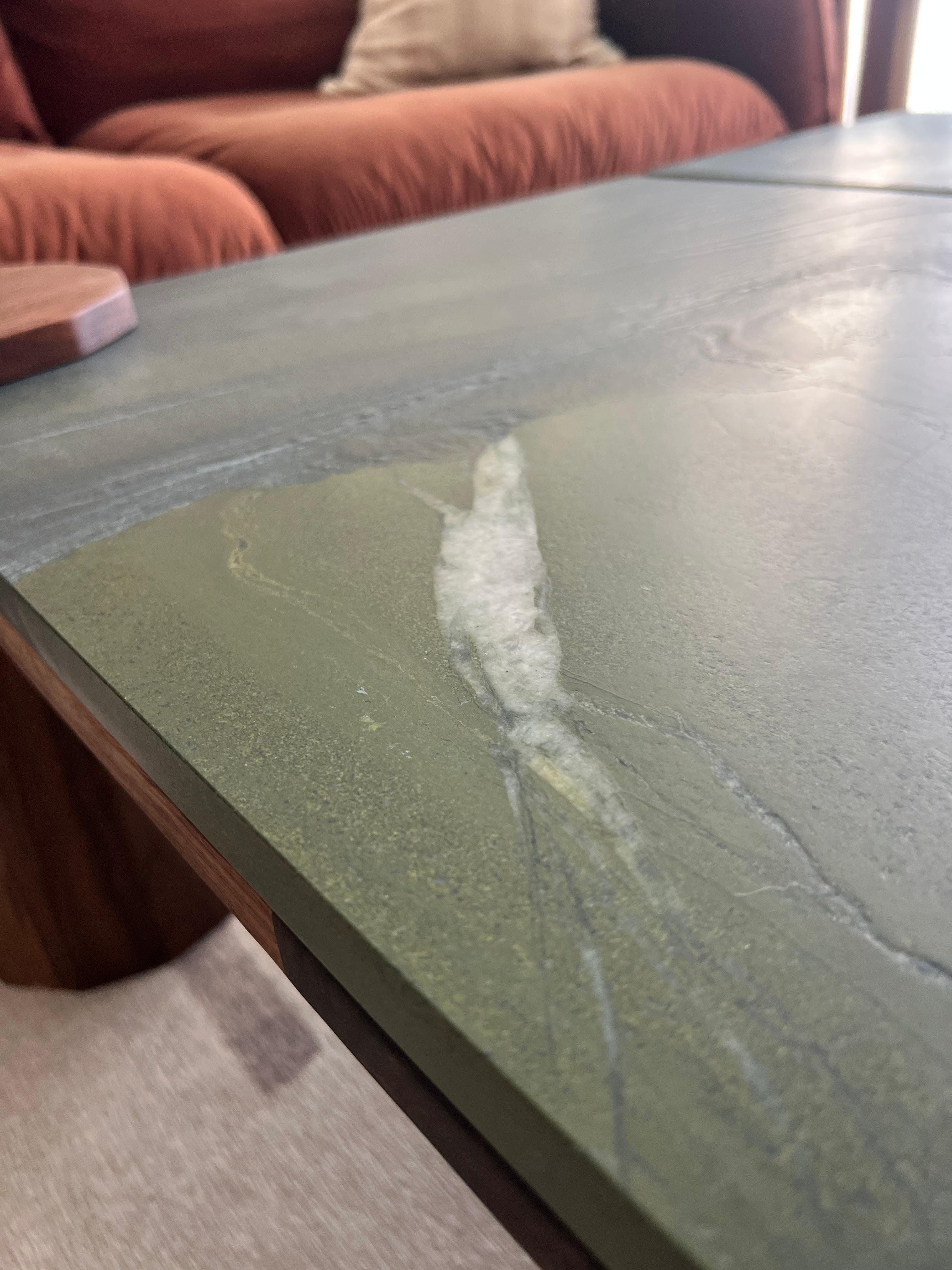Woodwork Quartzite and Walnut Cocktail Table For Sale