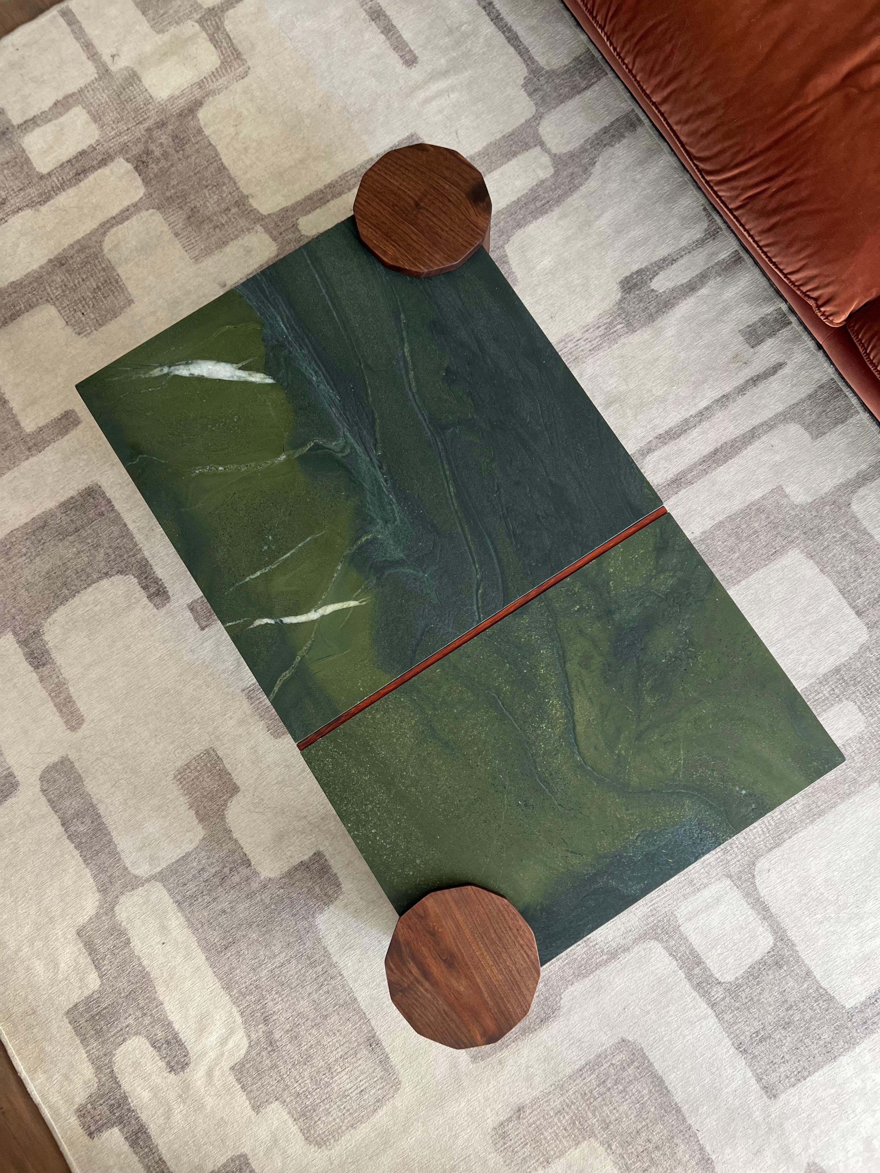 Contemporary Quartzite and Walnut Cocktail Table For Sale