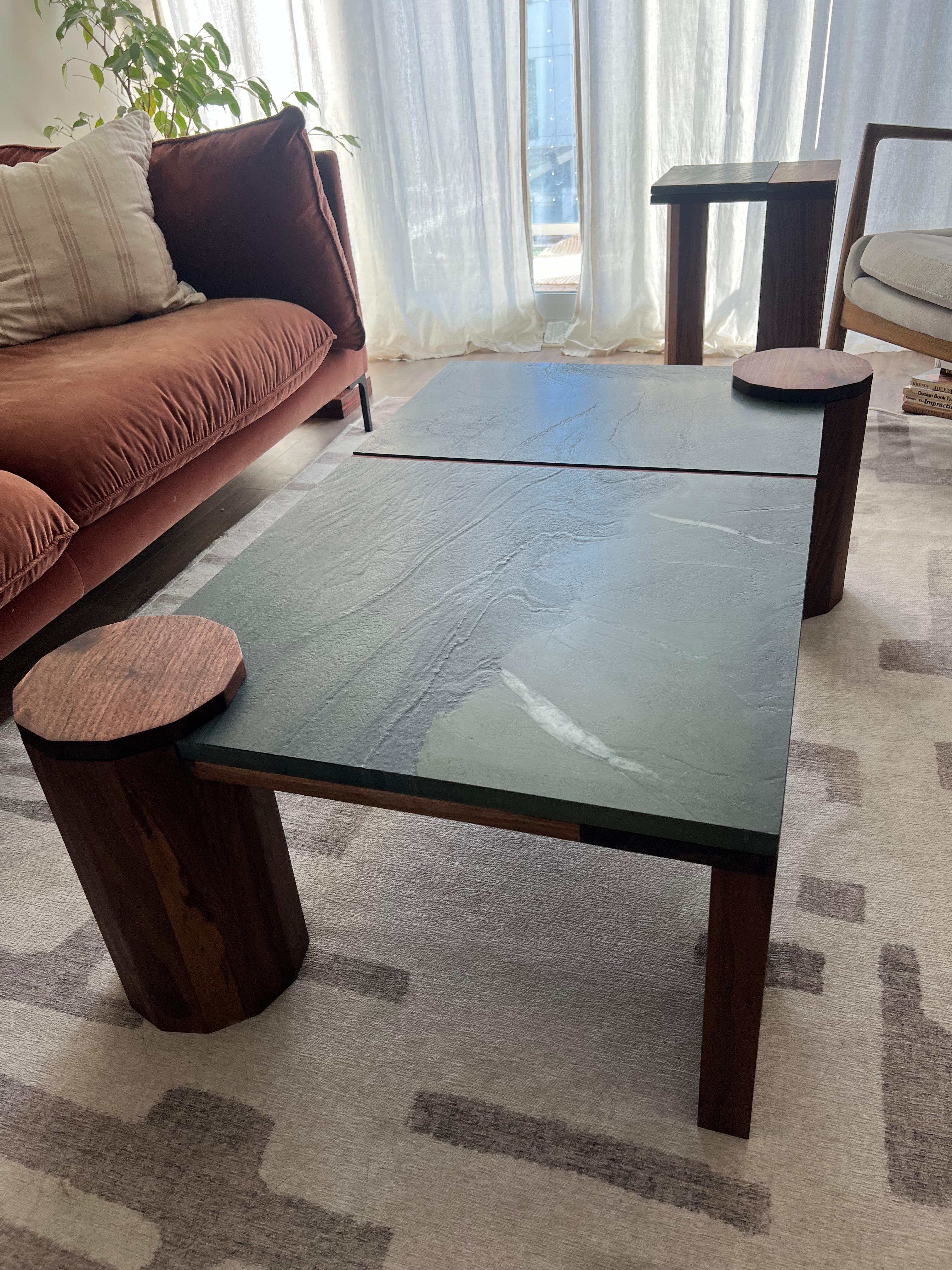 Hardwood Quartzite and Walnut Cocktail Table For Sale