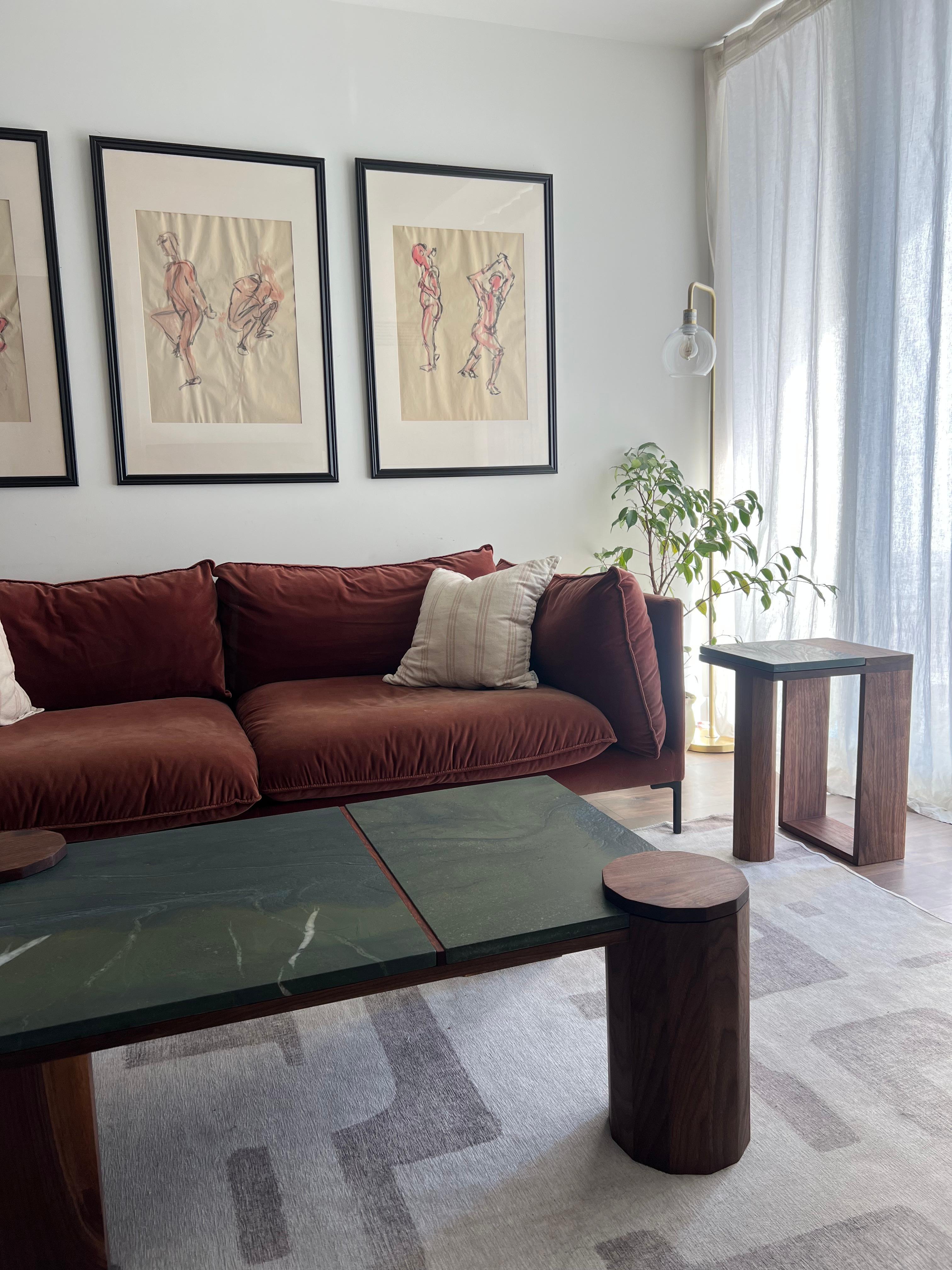 Quartzite and Walnut Cocktail Table For Sale 1