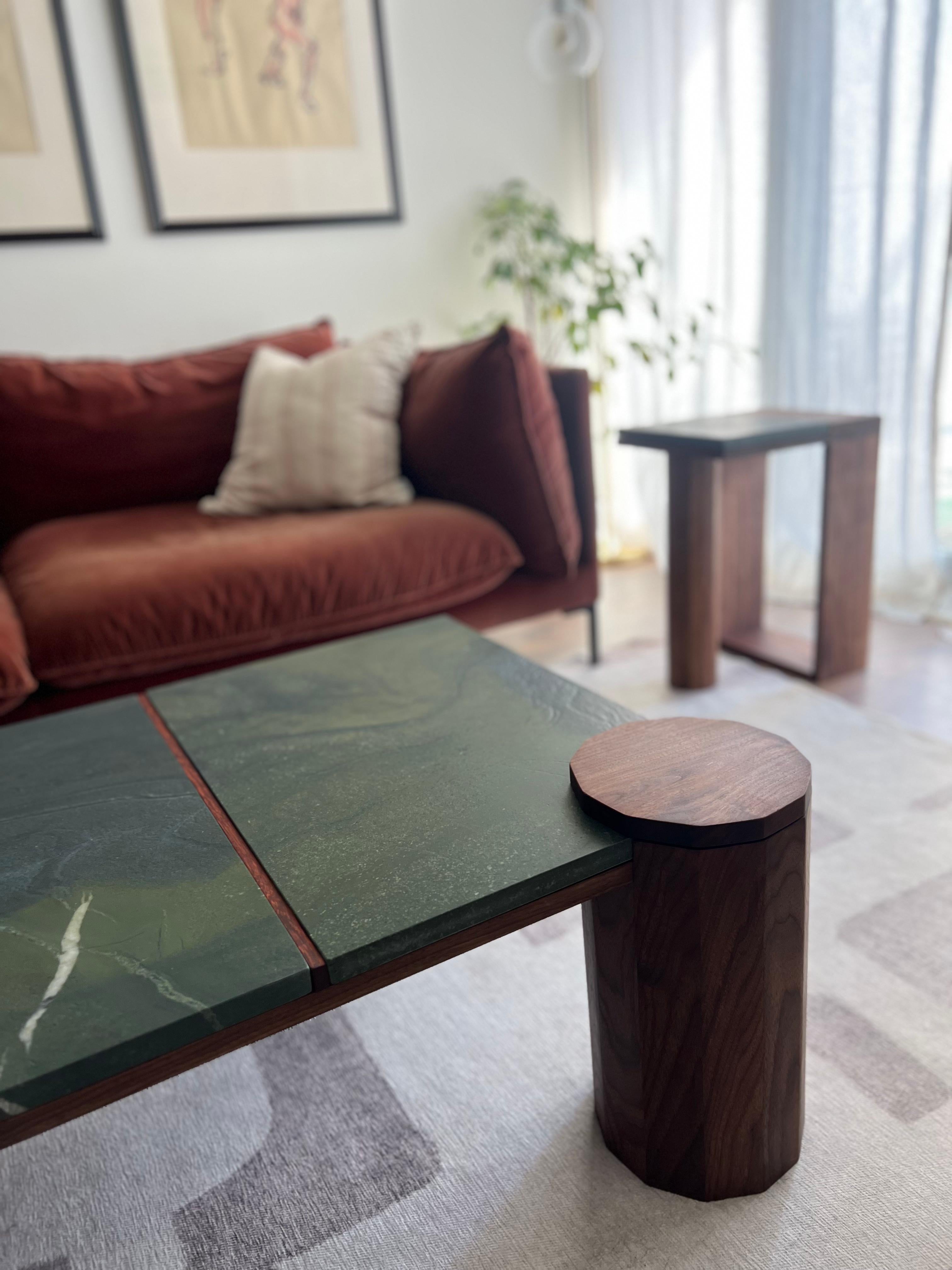 Quartzite and Walnut Cocktail Table For Sale 2
