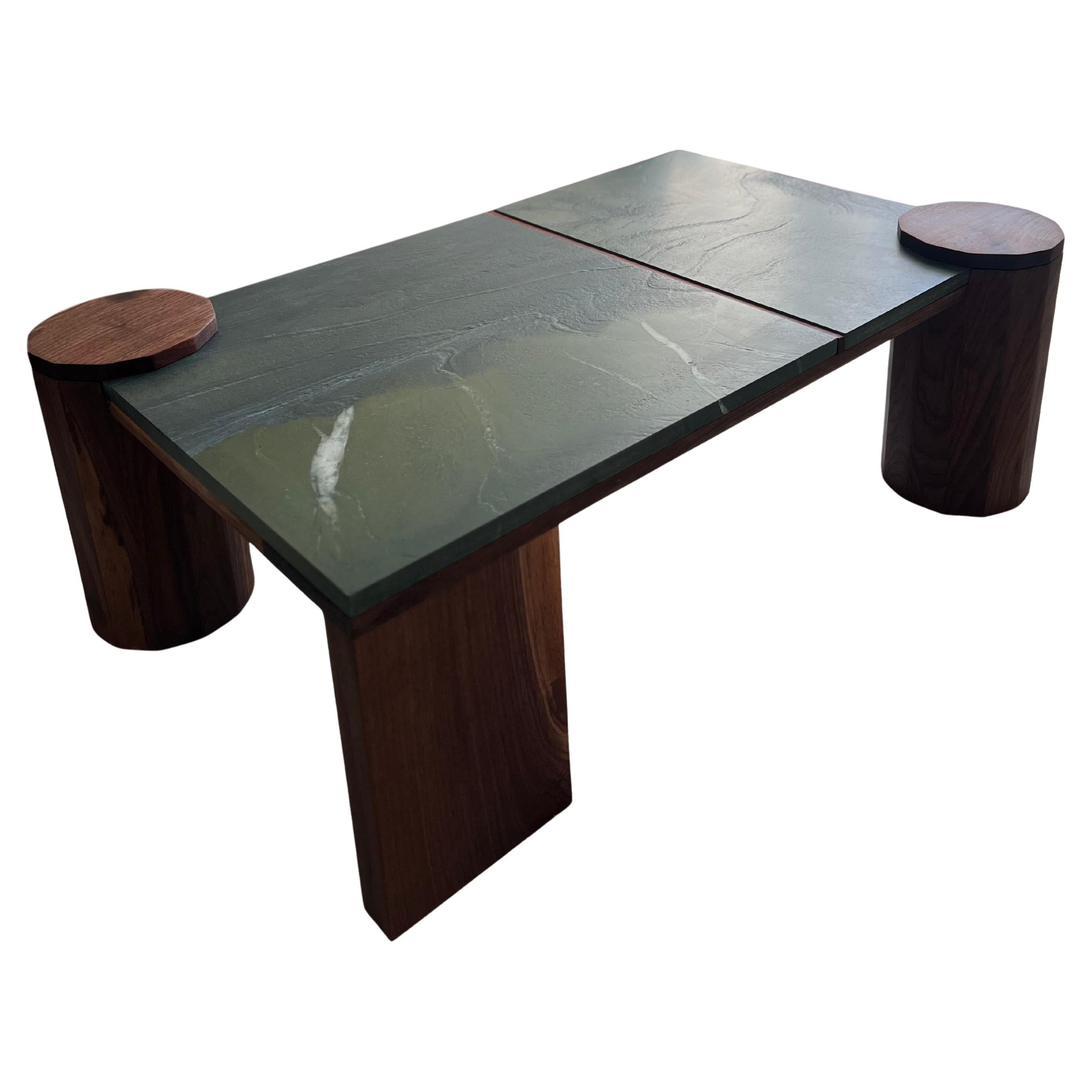 Quartzite and Walnut Cocktail Table