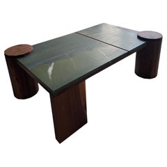 Quartzite and Walnut Cocktail Table