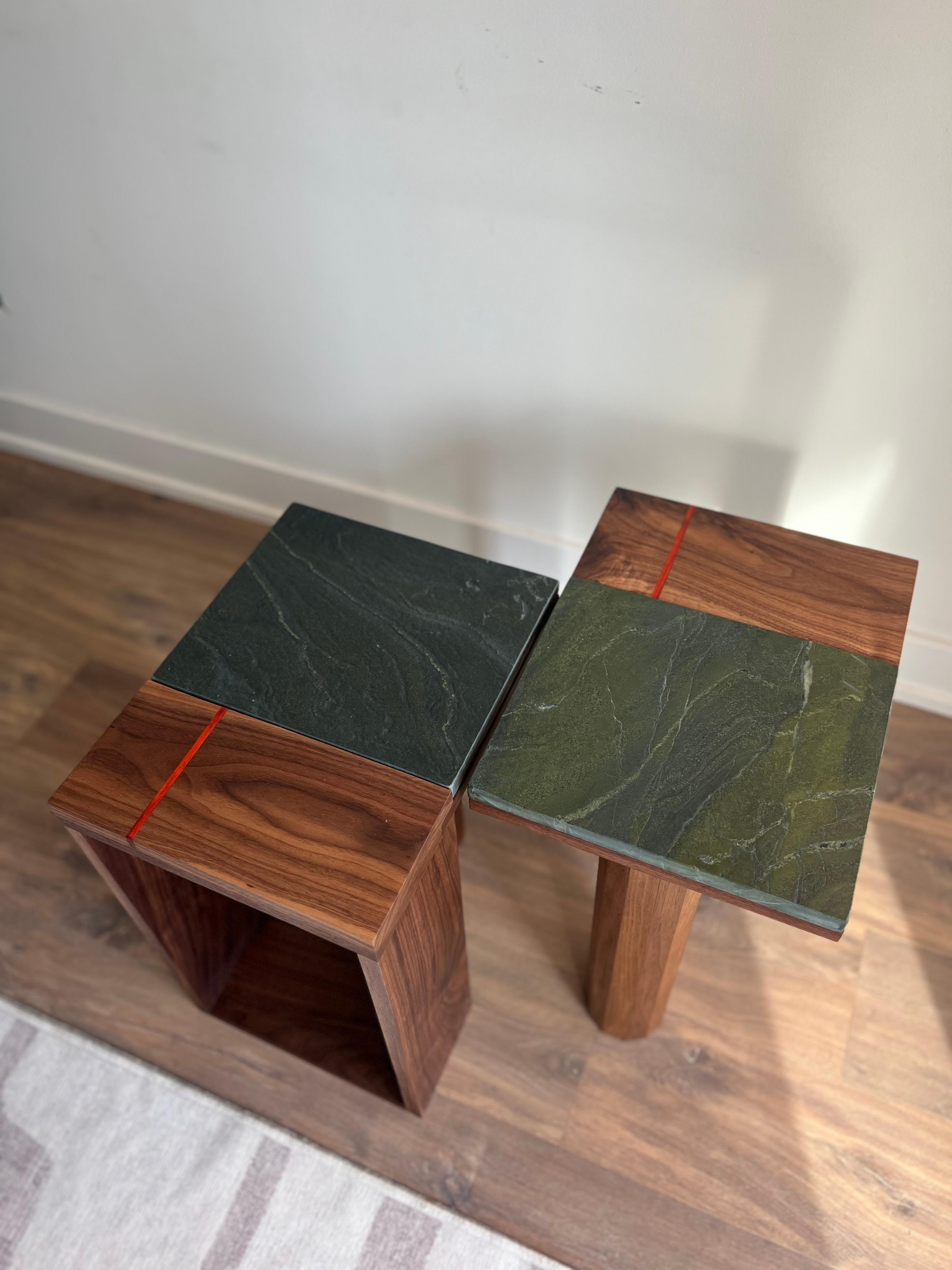 Quartzite and Walnut Side Table For Sale 3