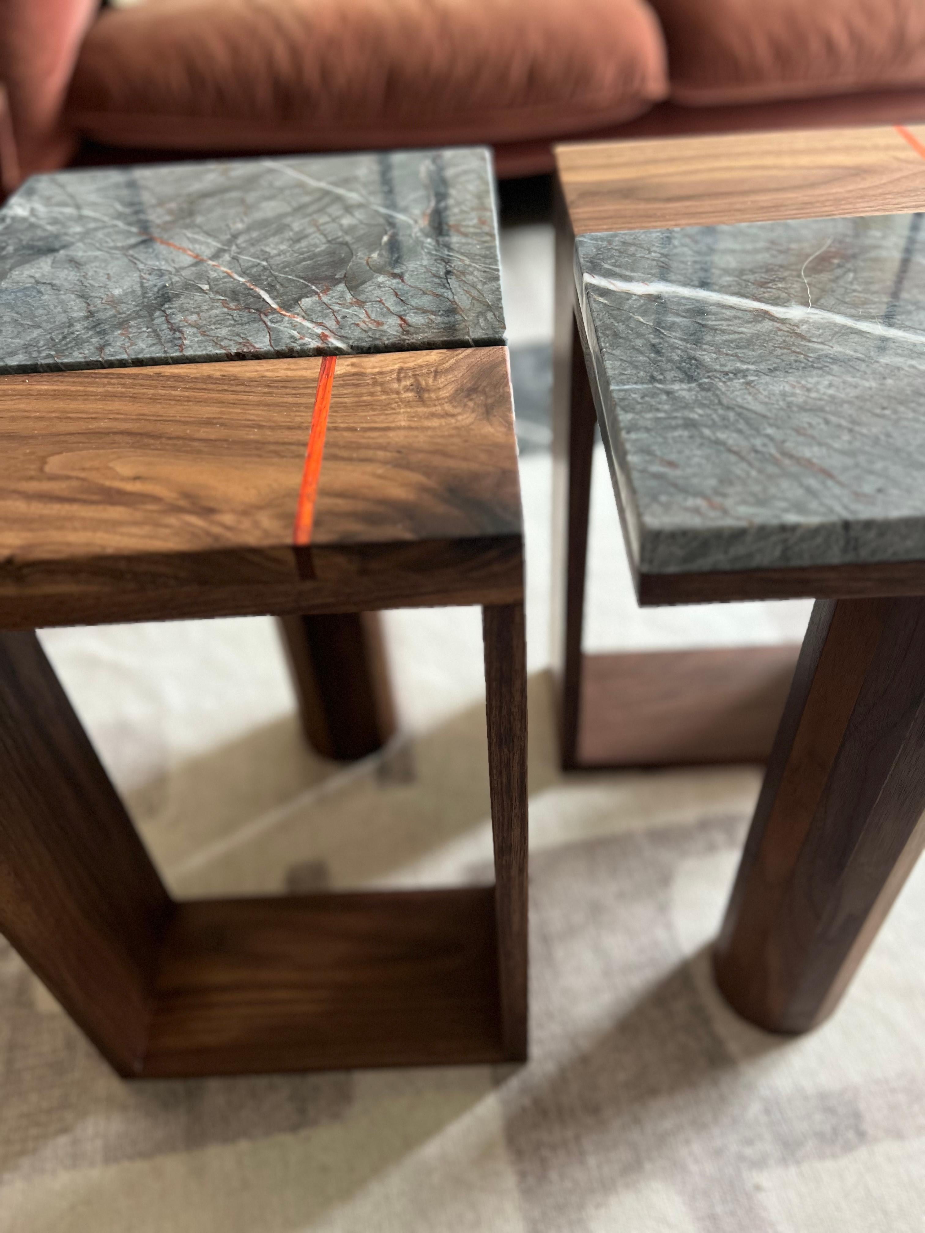 Quartzite and Walnut Side Table For Sale 8