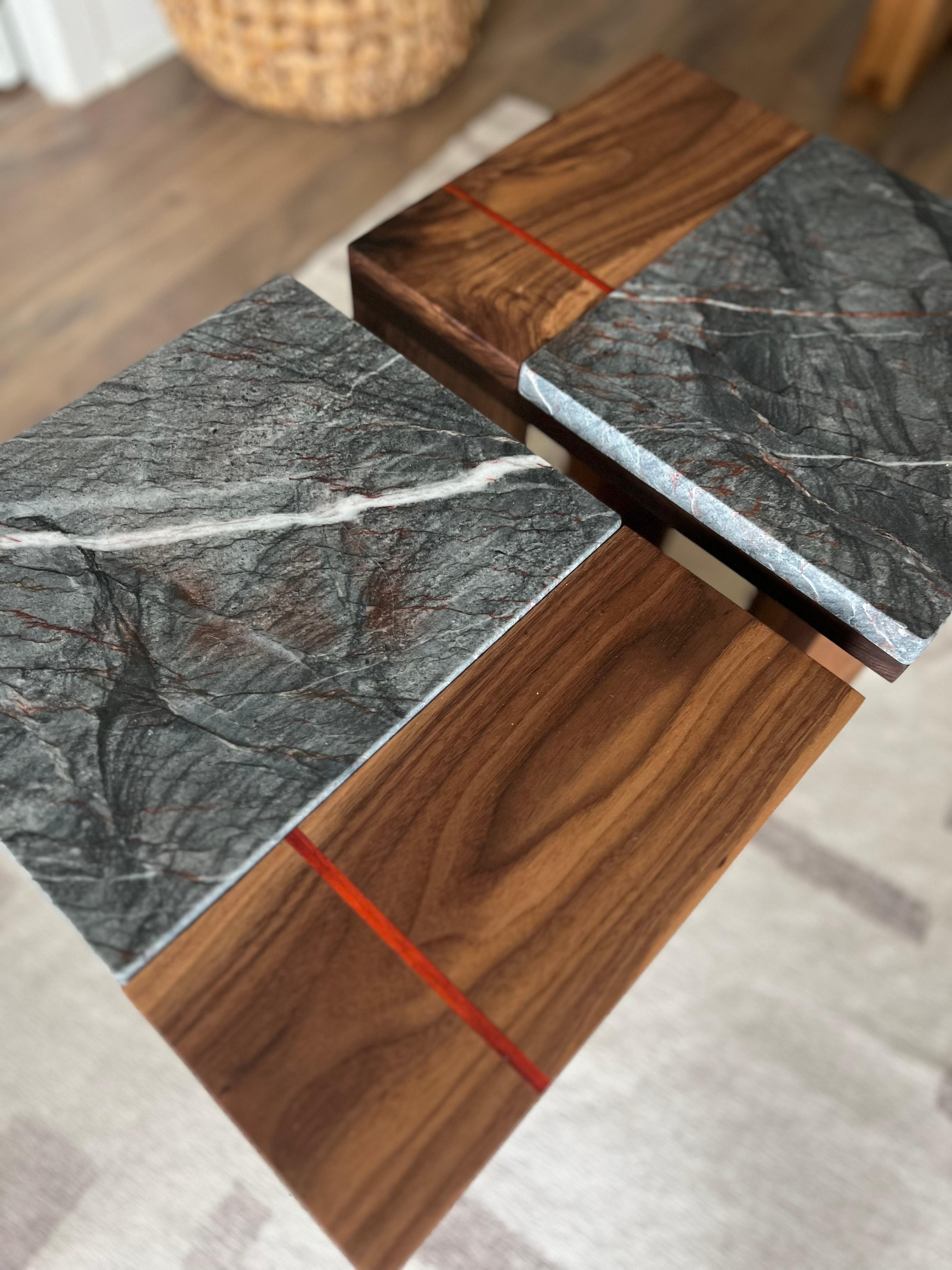 Quartzite and Walnut Side Table For Sale 9