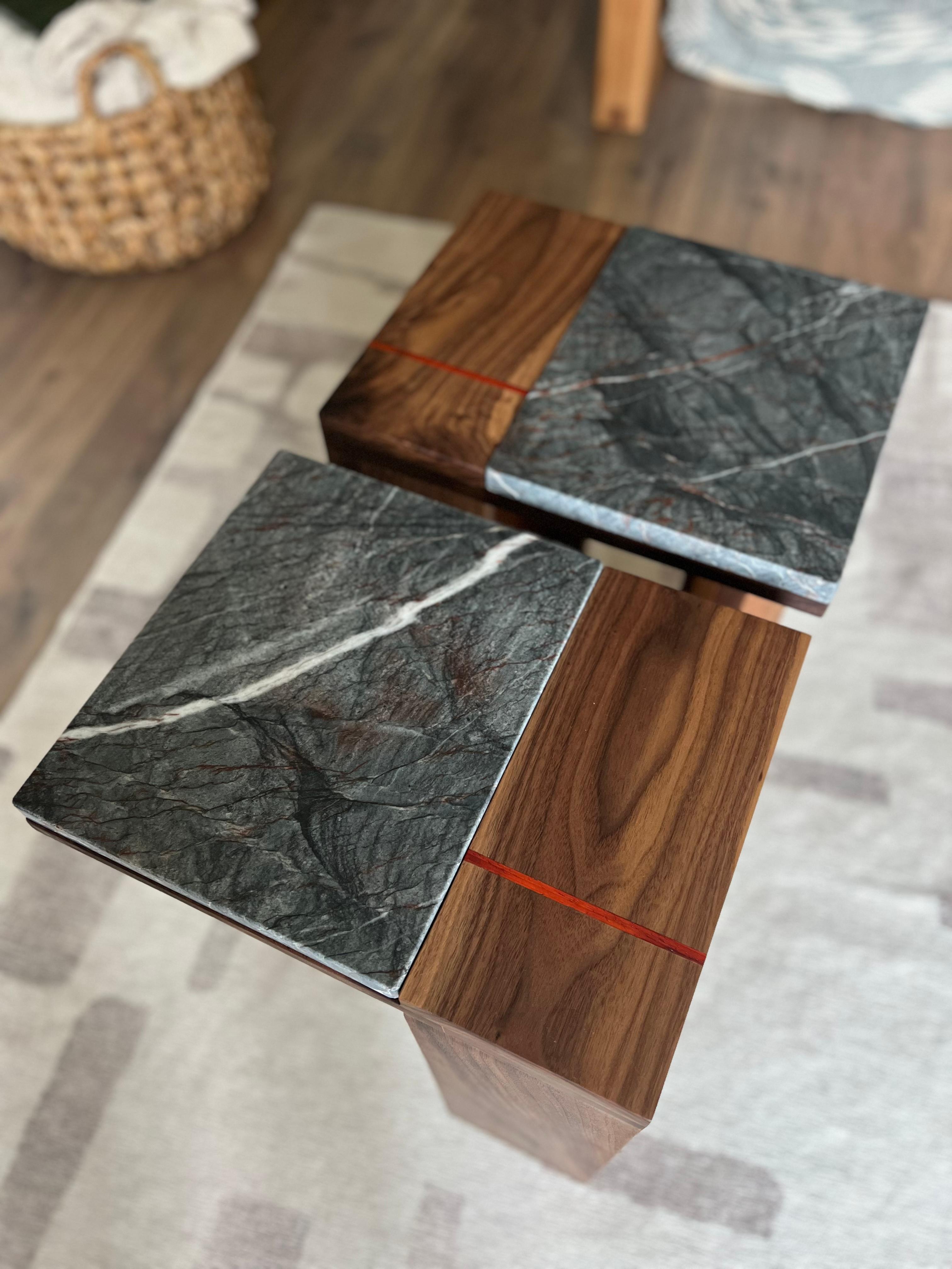 Quartzite and Walnut Side Table For Sale 11