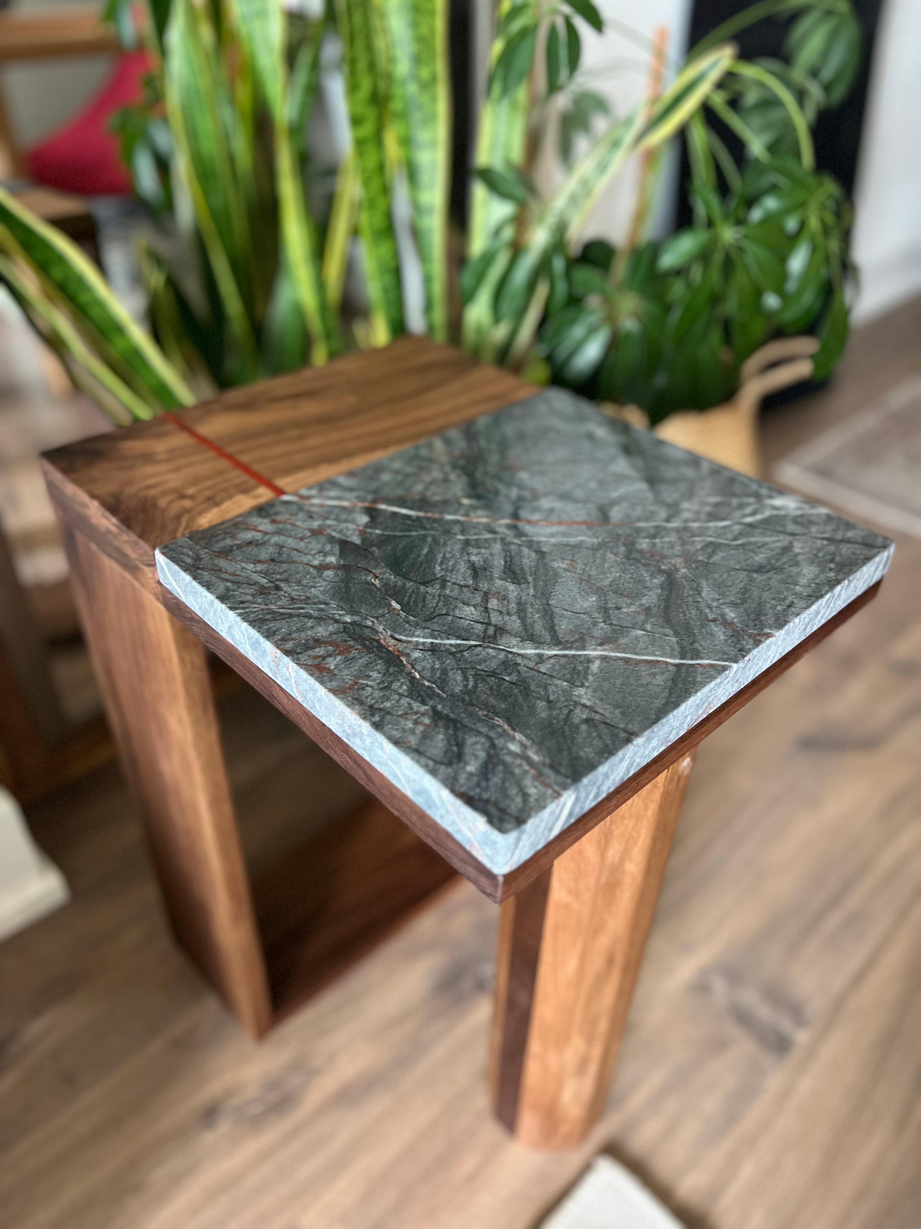 Quartzite and Walnut Side Table For Sale 12