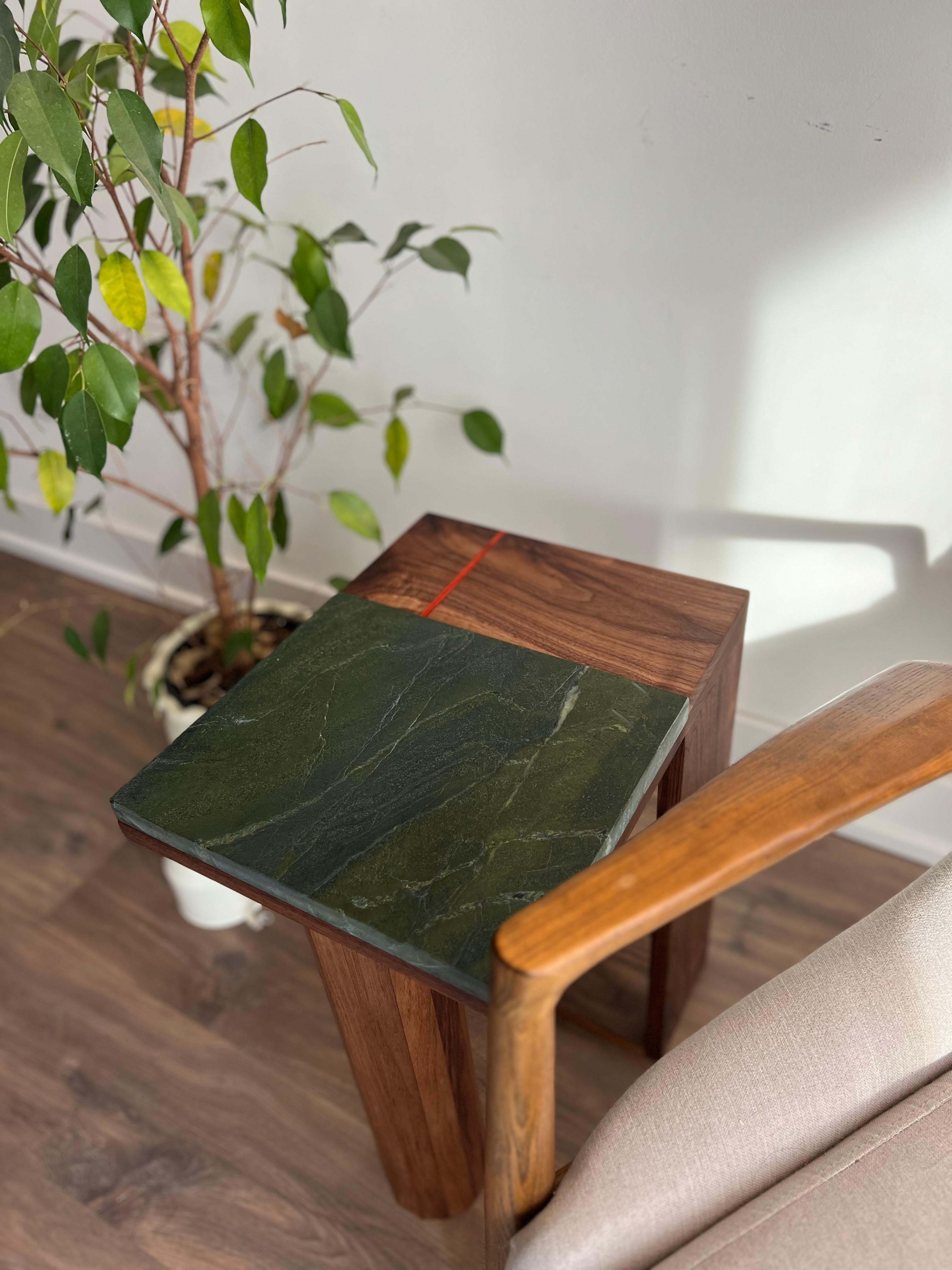 Canadian Quartzite and Walnut Side Table For Sale