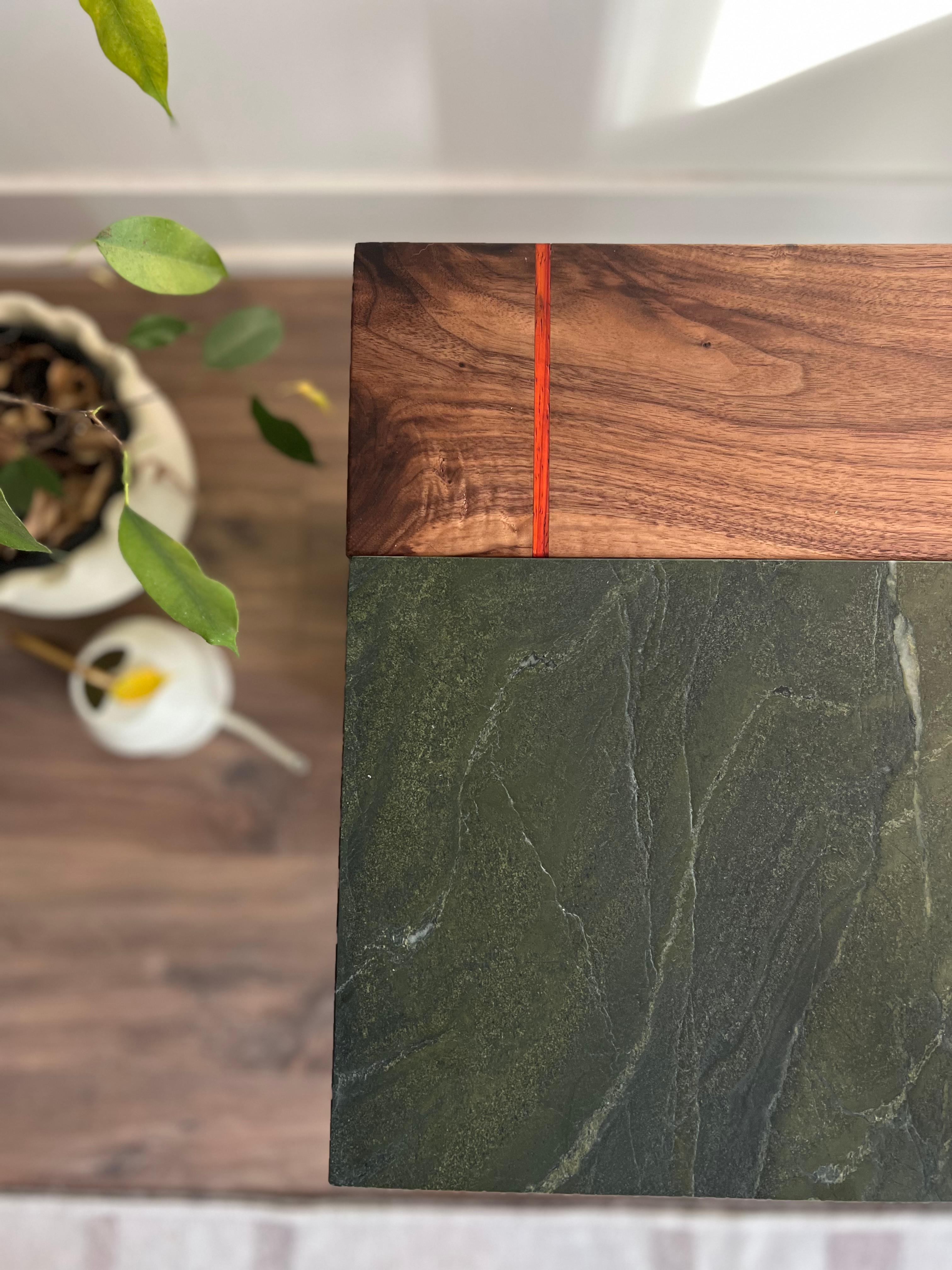 Woodwork Quartzite and Walnut Side Table For Sale