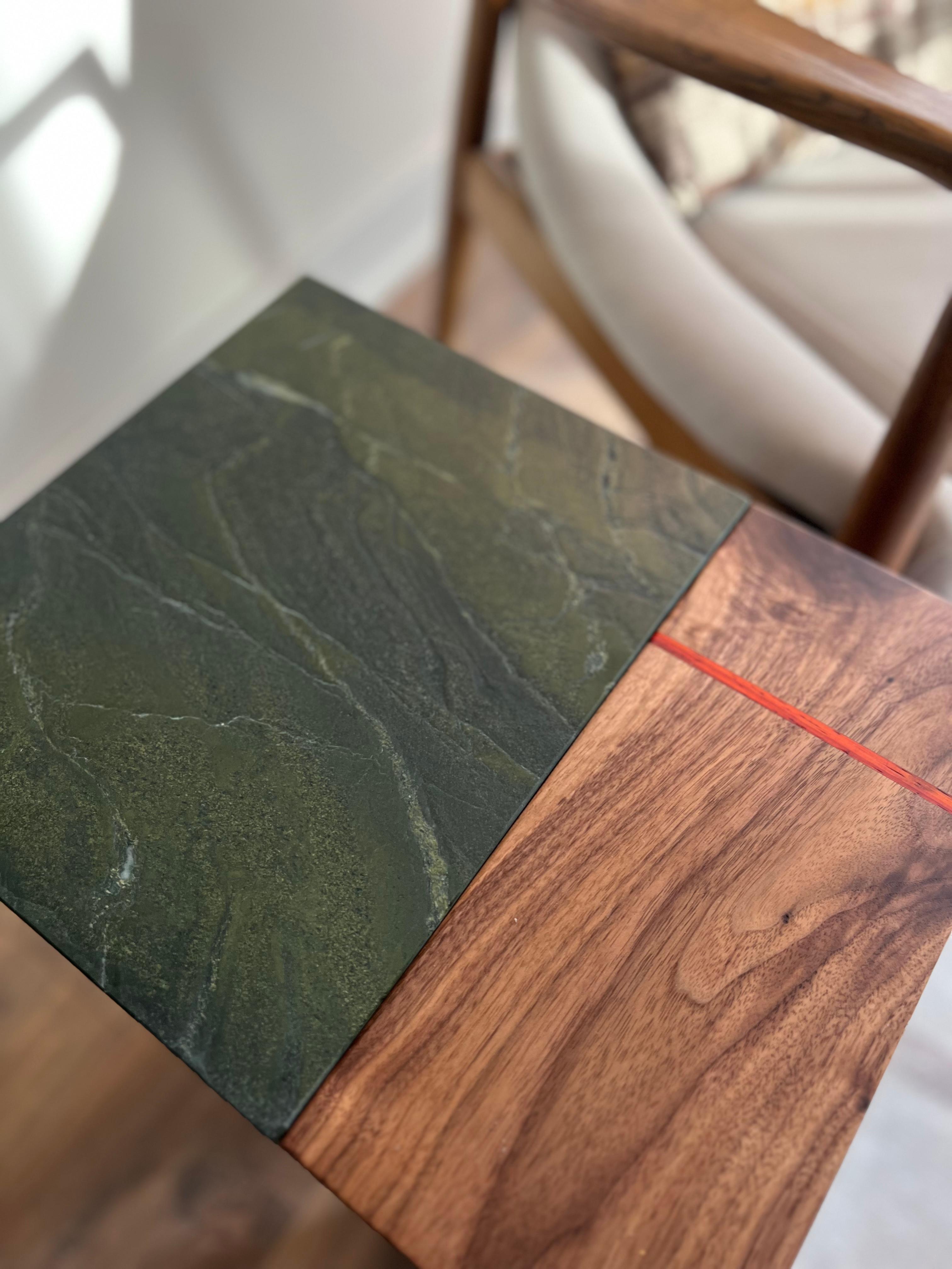 Quartzite and Walnut Side Table In New Condition For Sale In Toronto, CA