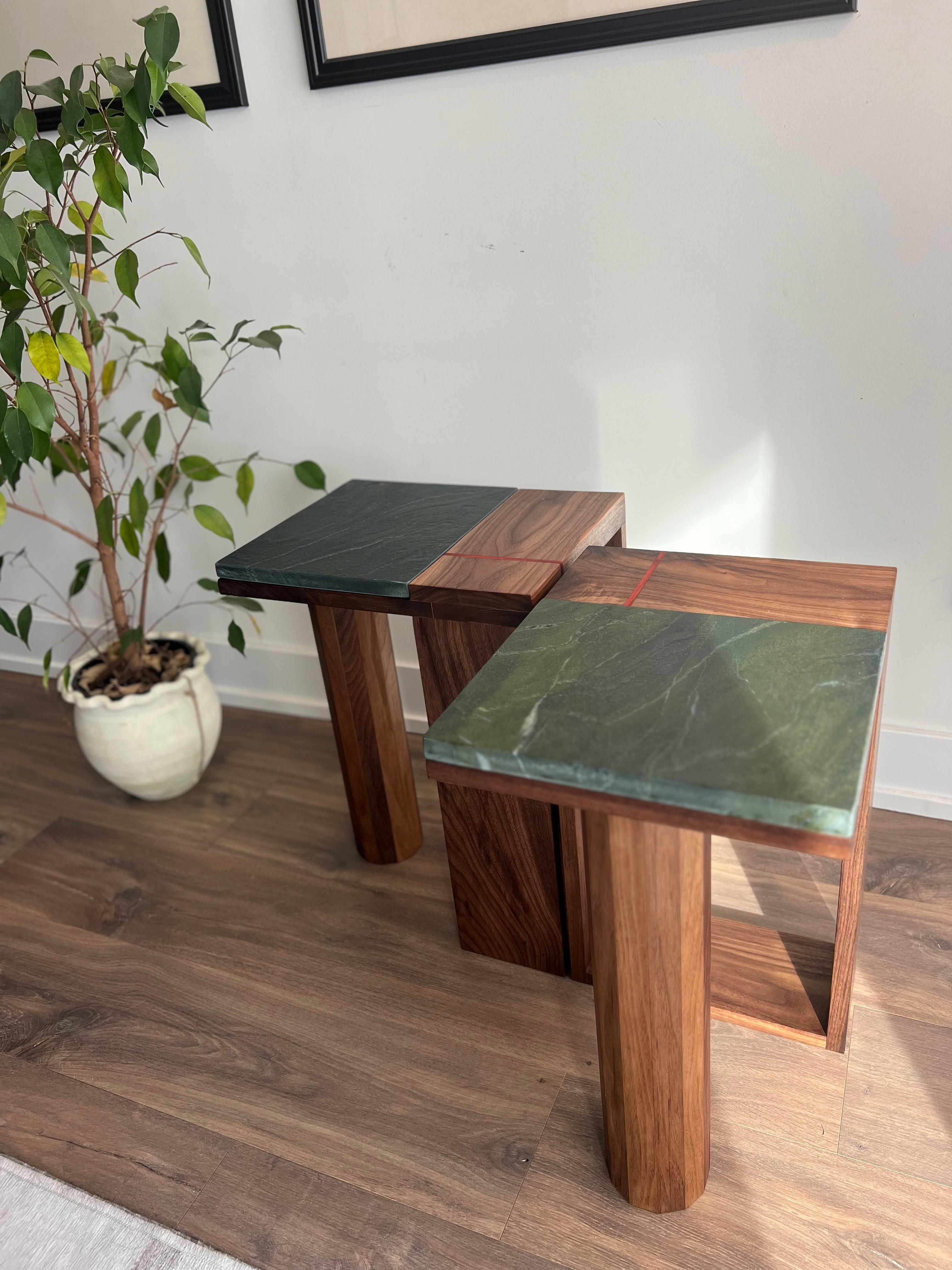 Hardwood Quartzite and Walnut Side Table For Sale