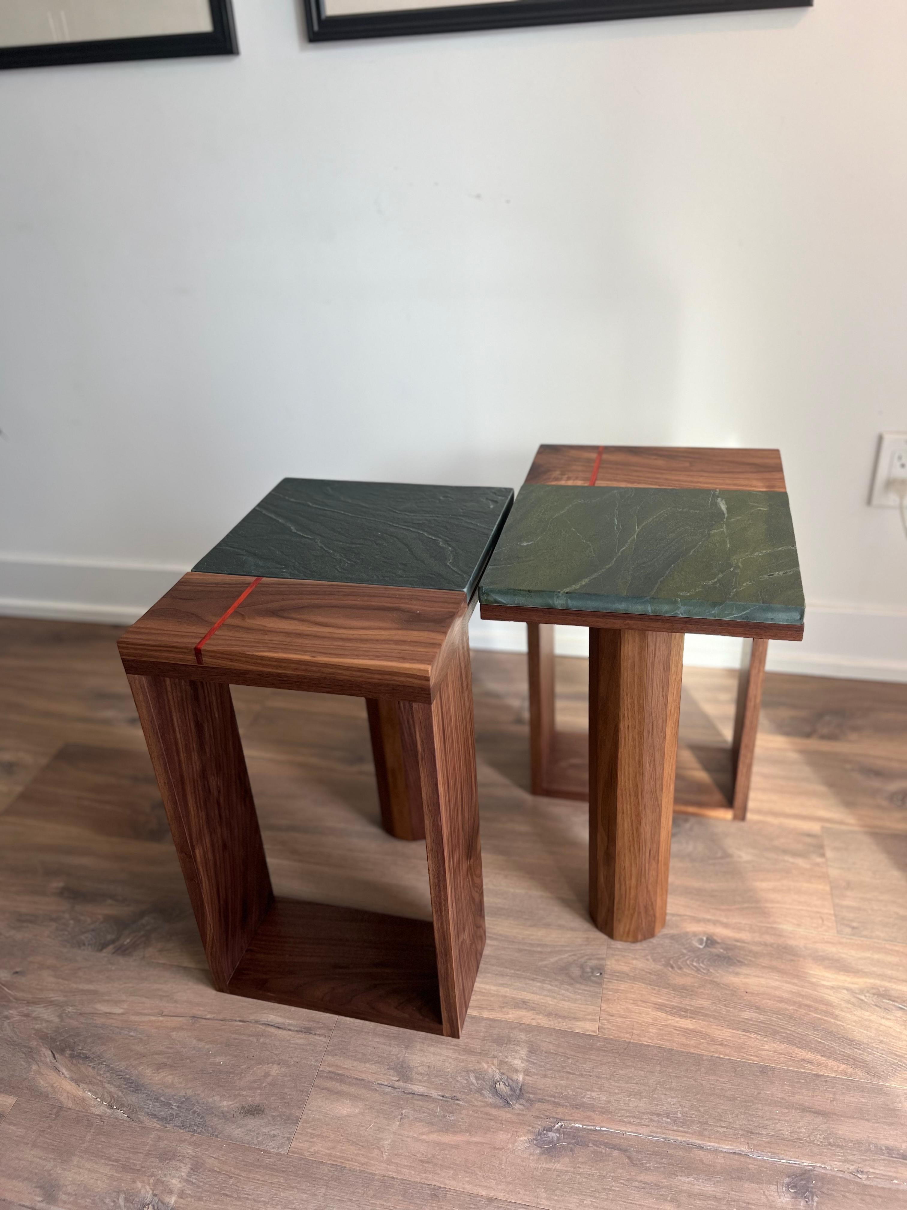 Quartzite and Walnut Side Table For Sale 1