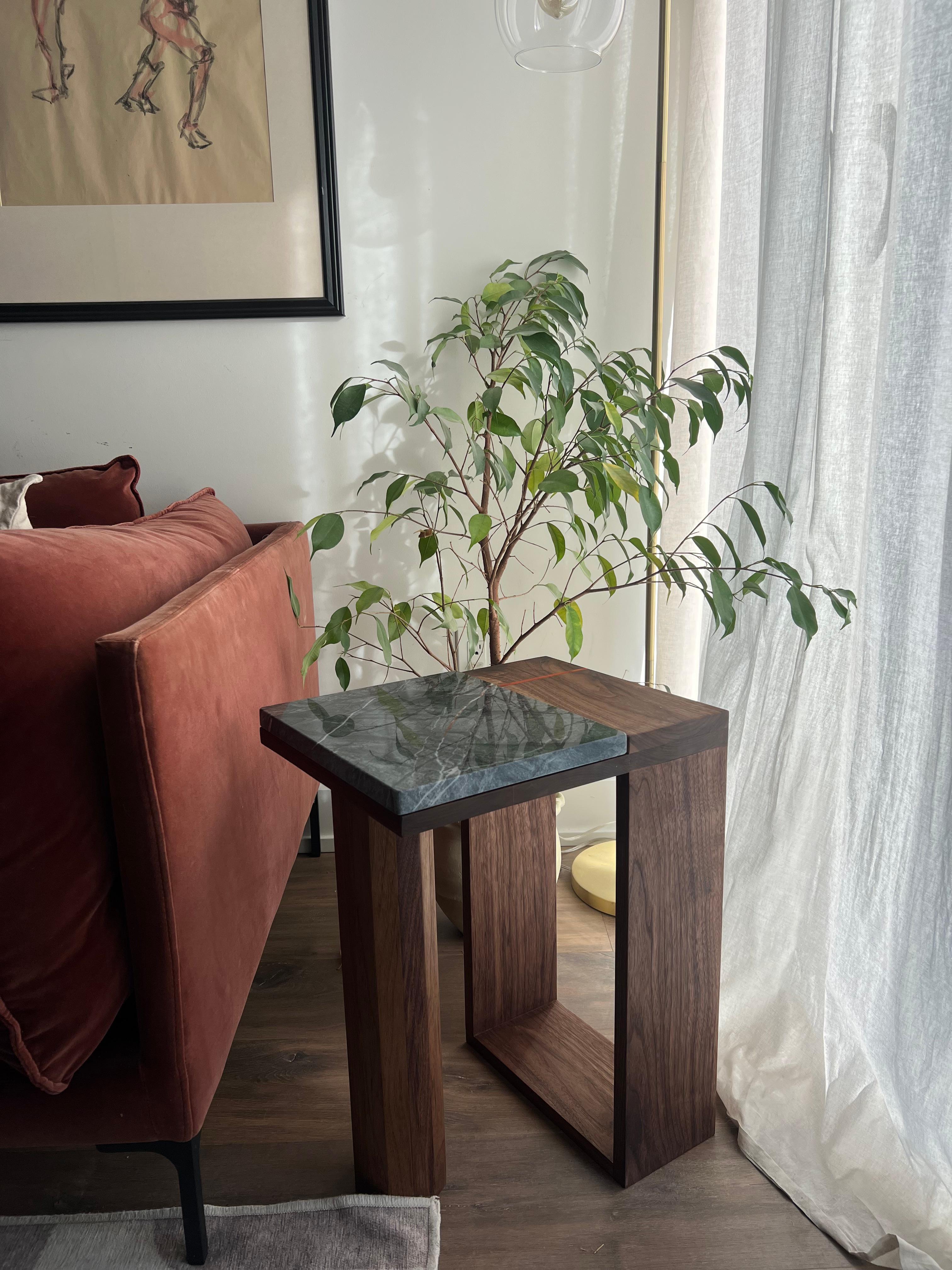 Contemporary Quartzite and Walnut Table For Sale