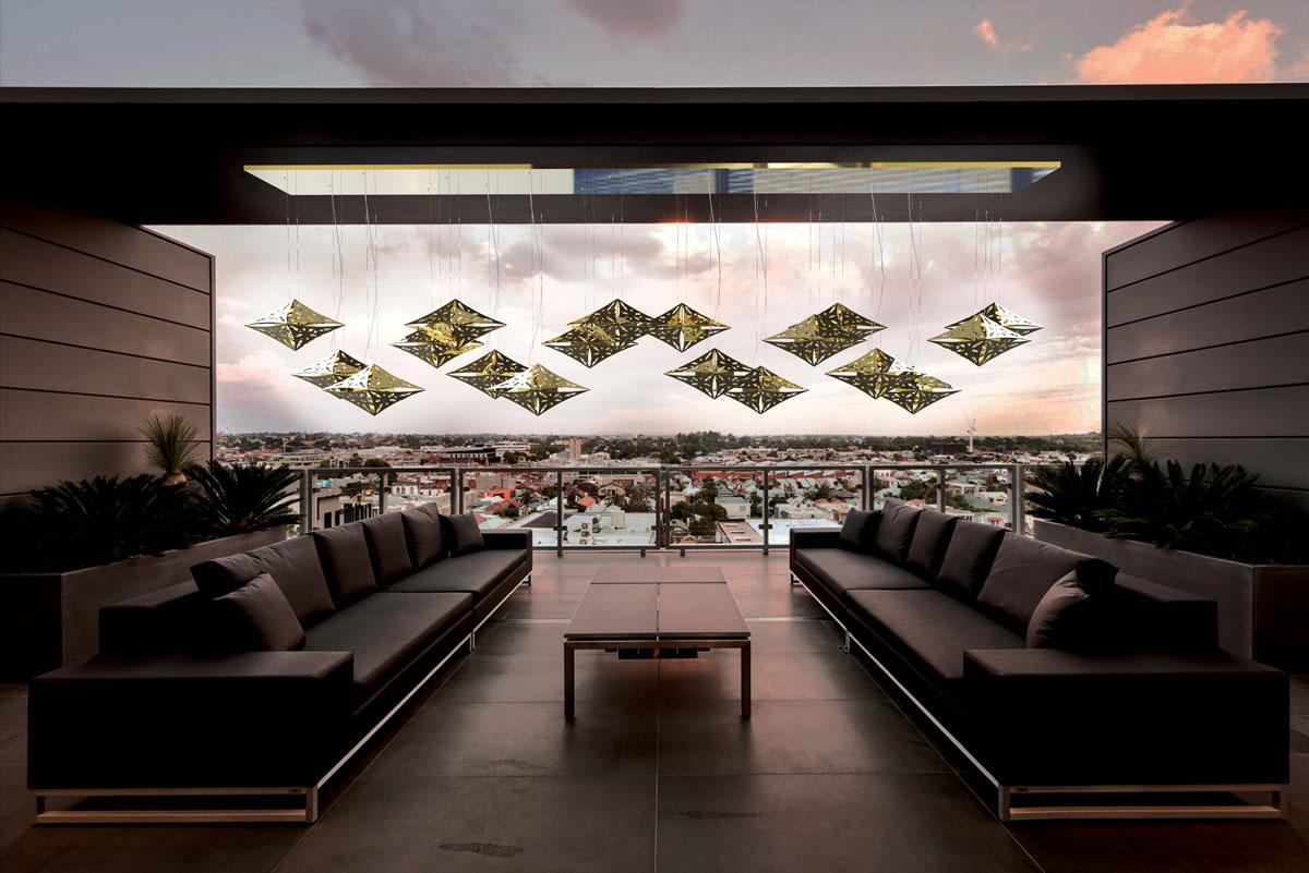 Quasar Lámpara Colgante Horizontal Dorada by Aggiolight Italiano en venta