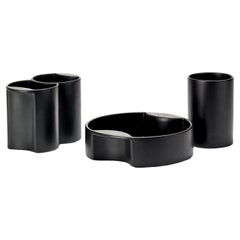 Quasitondo 1970s Matte Black Ceramics for by Ambrogio Pozzi, Set of 4