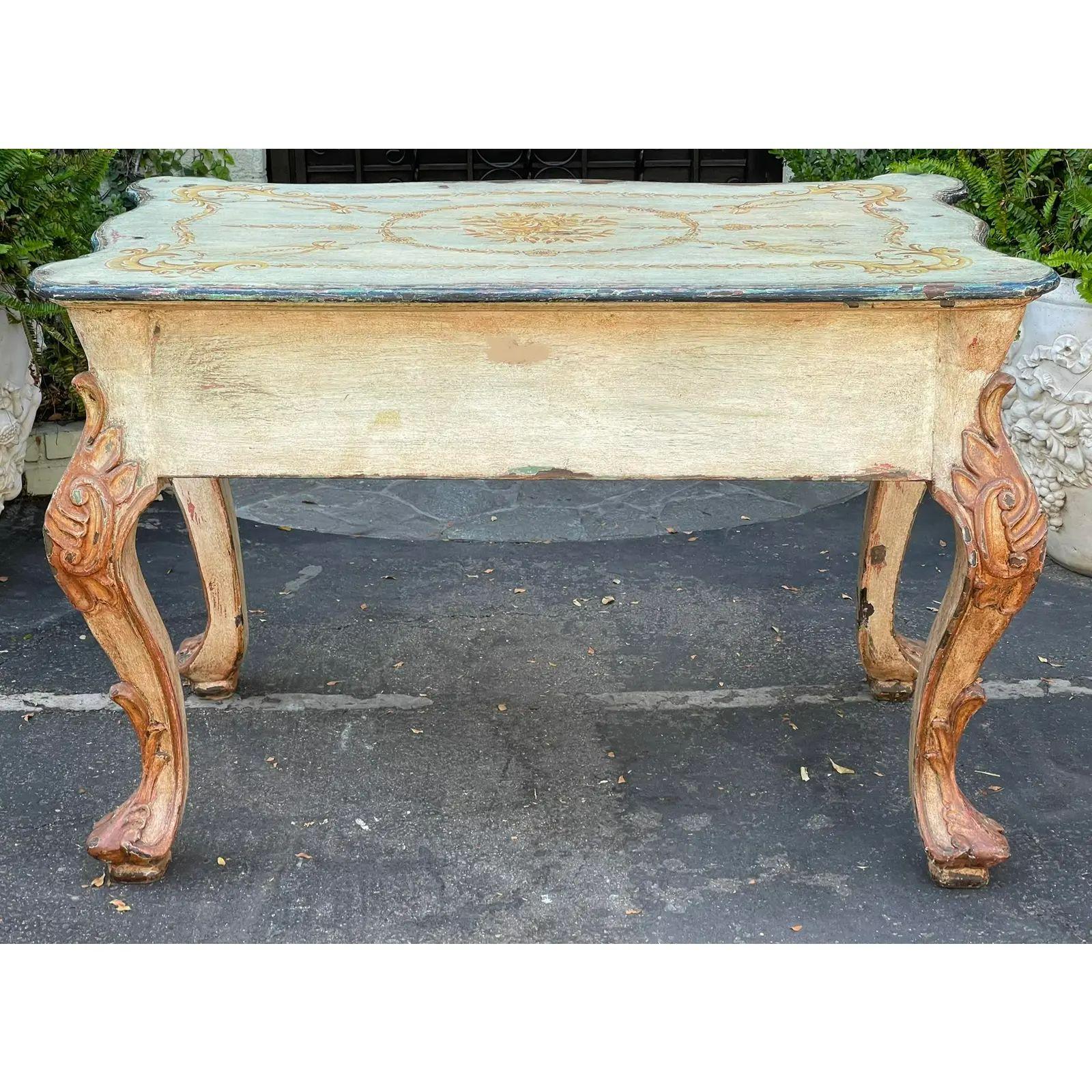 Rococo Quatrain for Dessin Fournir Carved Venetian Style Italian Paint Decorated Table For Sale