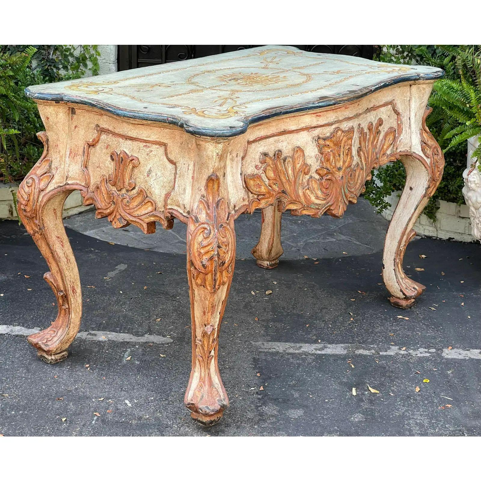 Wood Quatrain for Dessin Fournir Carved Venetian Style Italian Paint Decorated Table For Sale