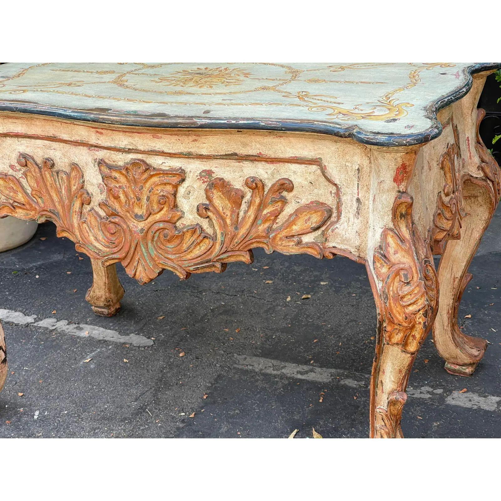 Quatrain for Dessin Fournir Carved Venetian Style Italian Paint Decorated Table For Sale 1