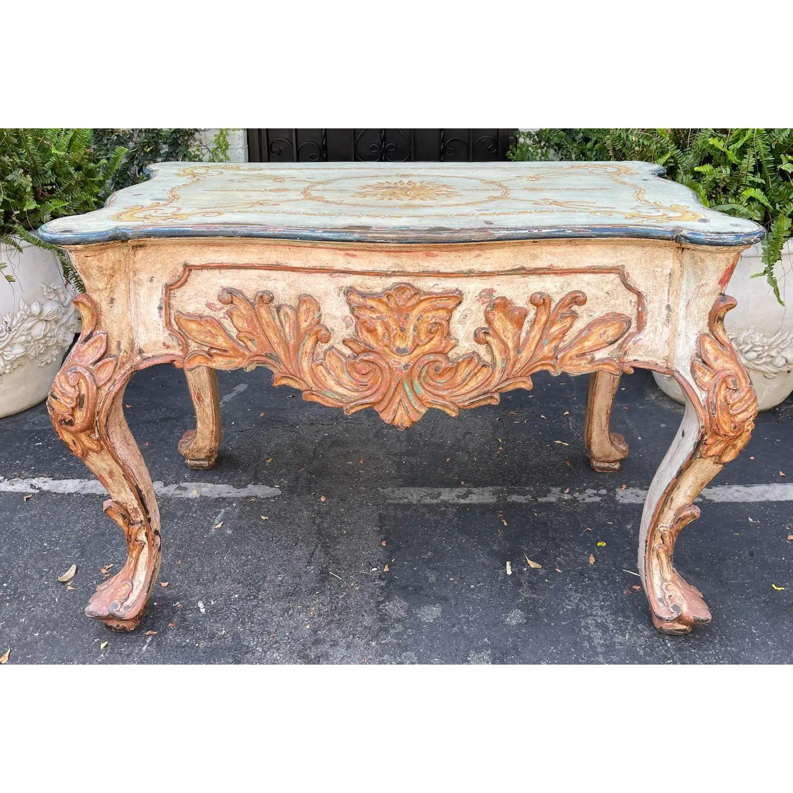Quatrain for Dessin Fournir Carved Venetian Style Italian Paint Decorated Table For Sale 2